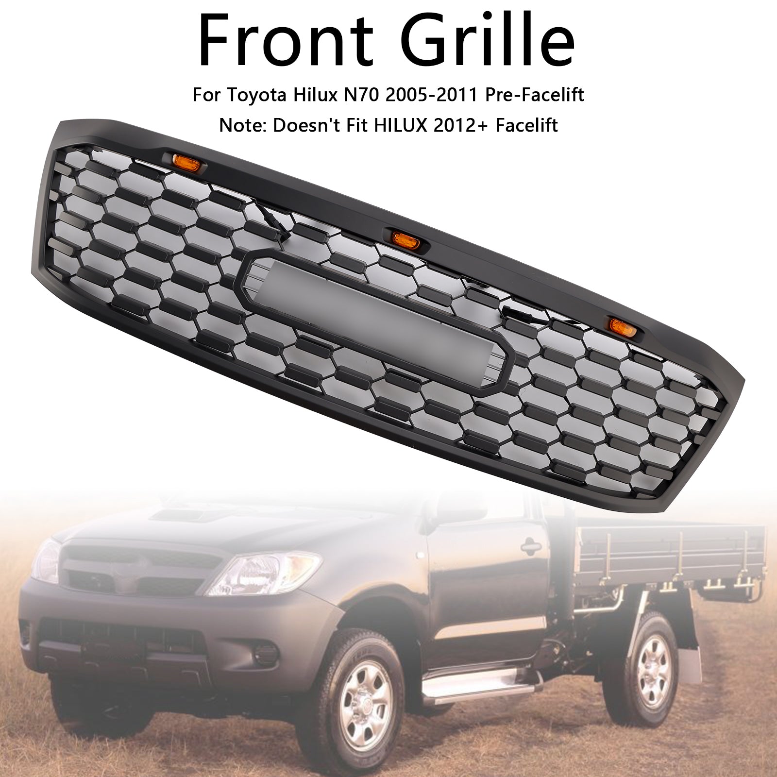 2005-2011 Toyota Hilux N70 Pre-Facelift with LED Black Front Bumper Grill Grille