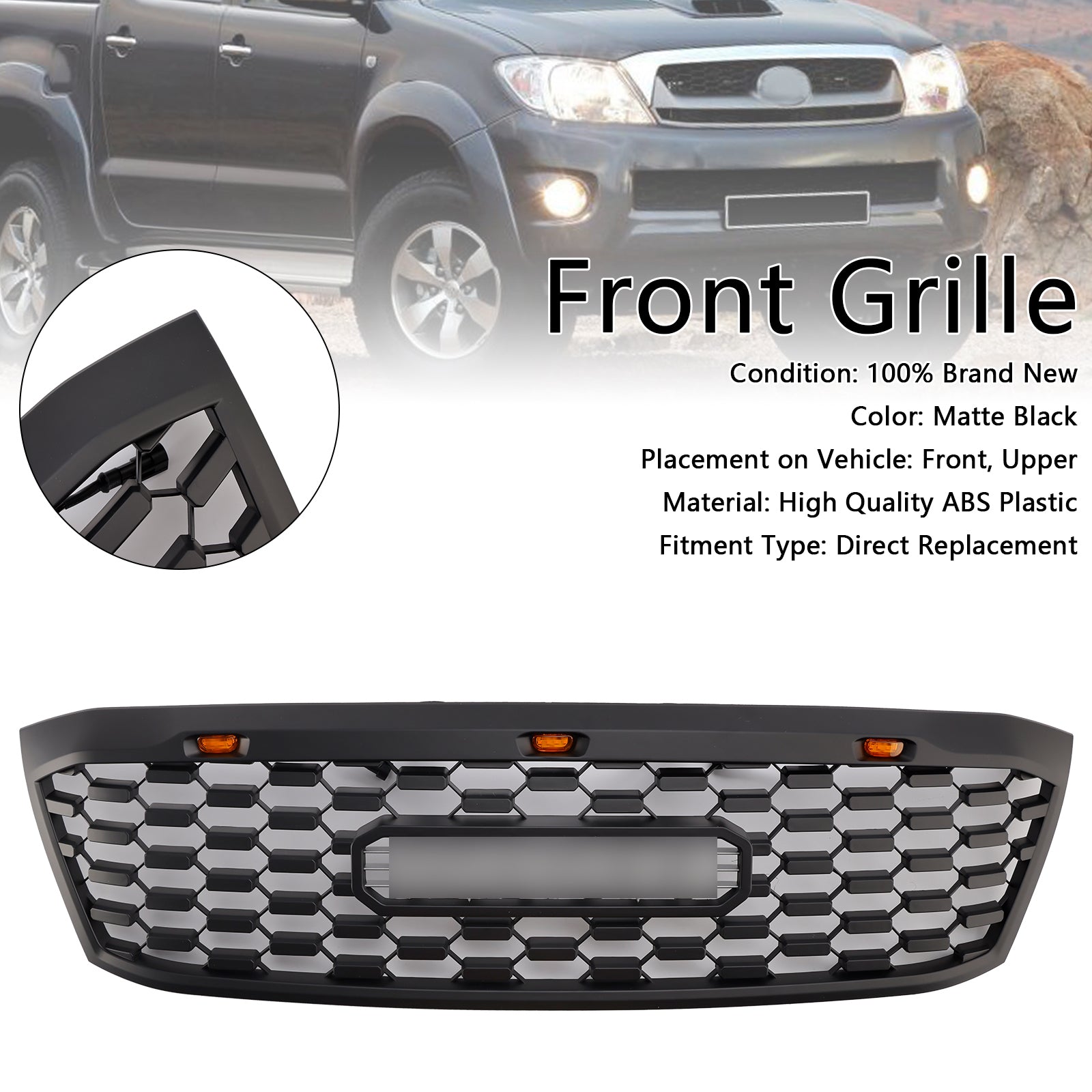 2005-2011 Toyota Hilux N70 Pre-Facelift with LED Black Front Bumper Grill Grille