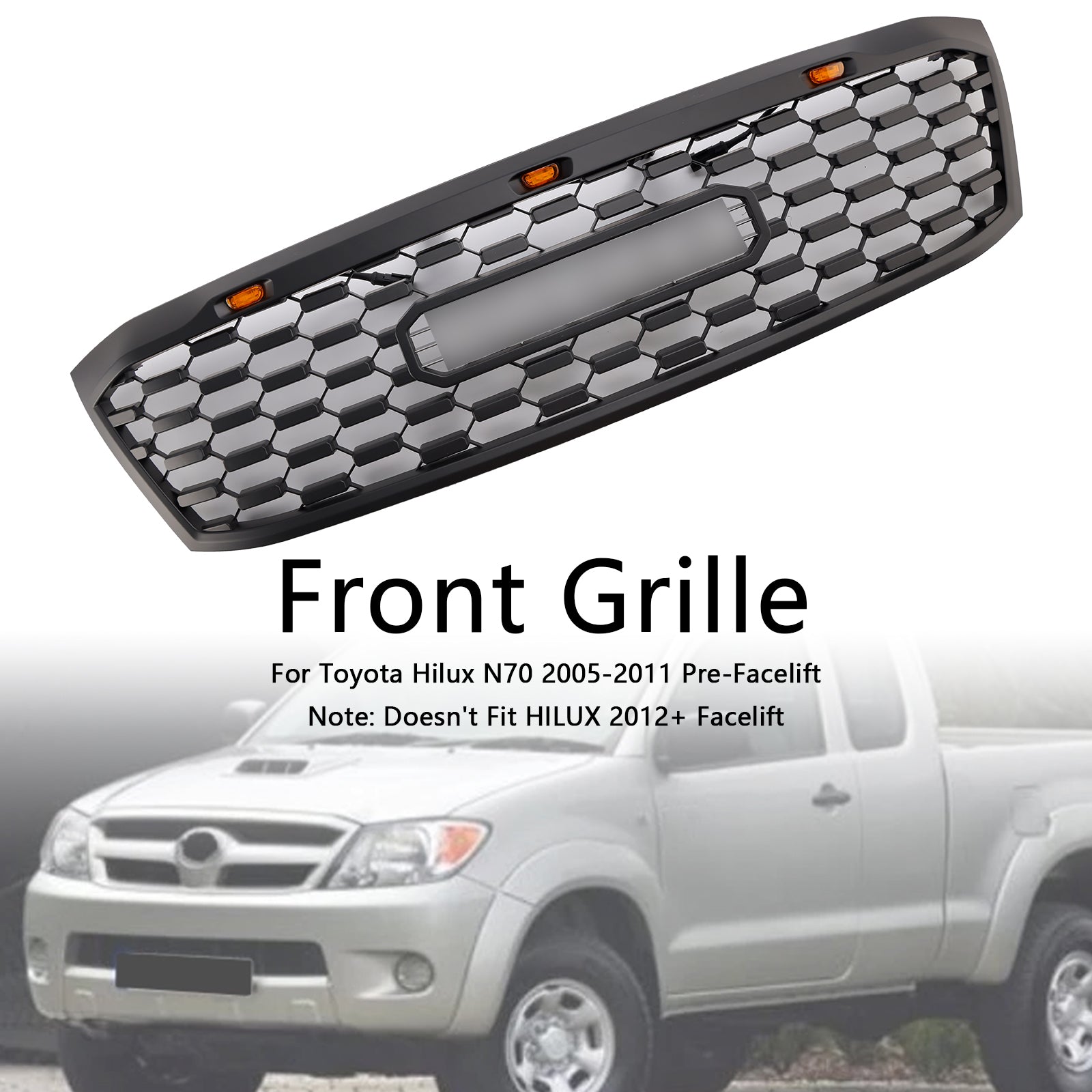 2005-2011 Toyota Hilux N70 Pre-Facelift with LED Black Front Bumper Grill Grille