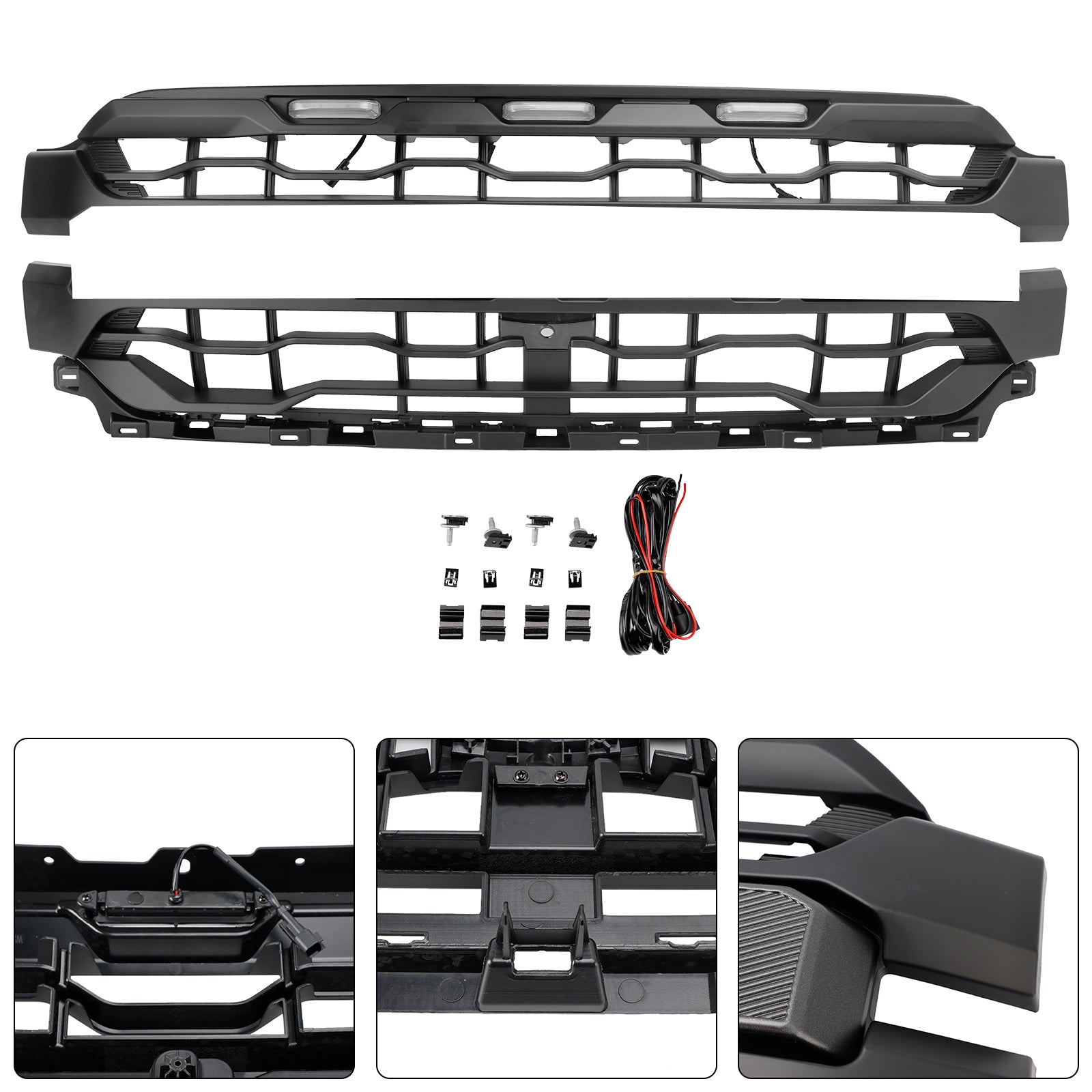Ford F150 Front Bumper Grille Raptor Style 2024-2025 Black Replacement Grill With LED