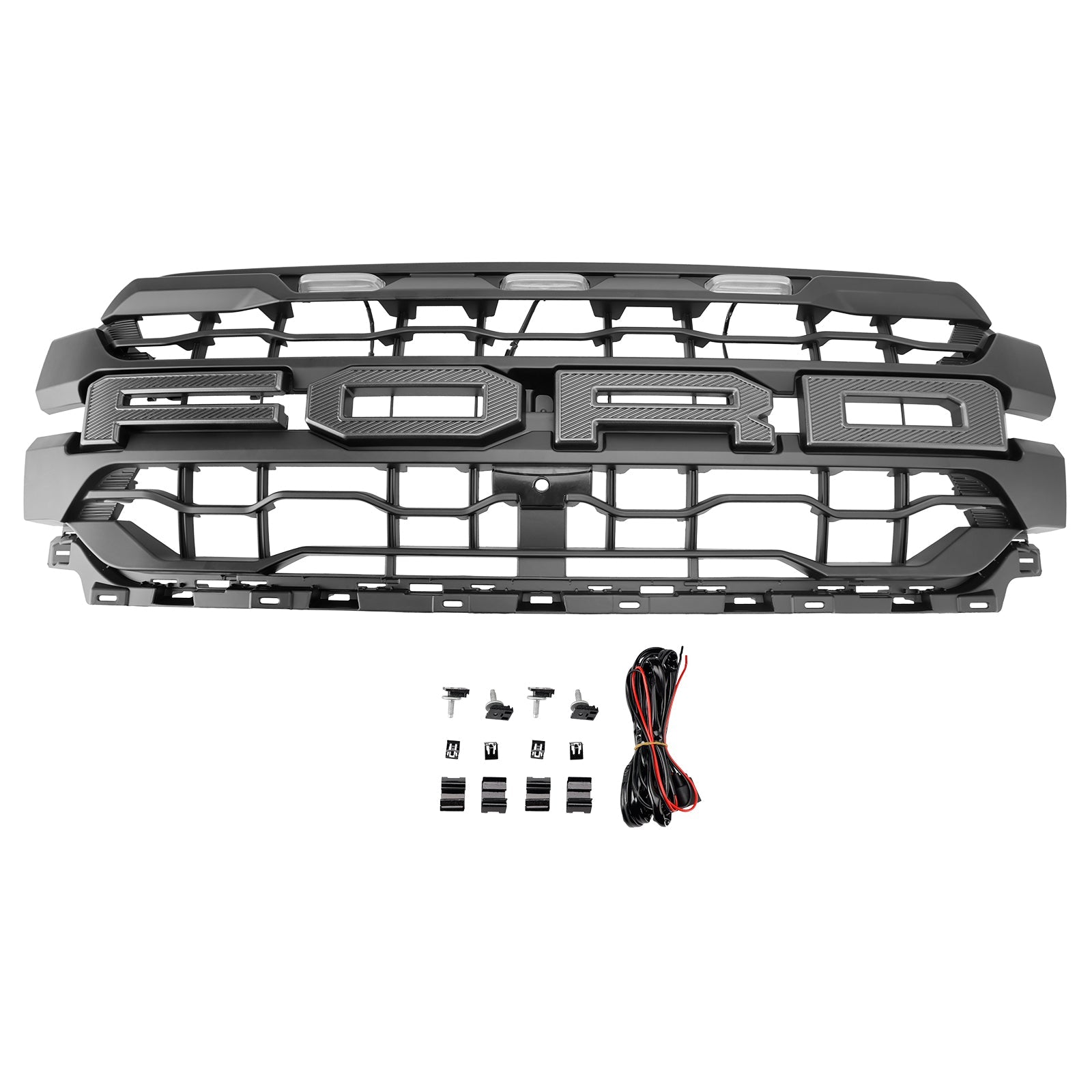 2024 2025 Ford F150 Black Grille Front Bumper Raptor Style Grill W/ LED Light & Letter