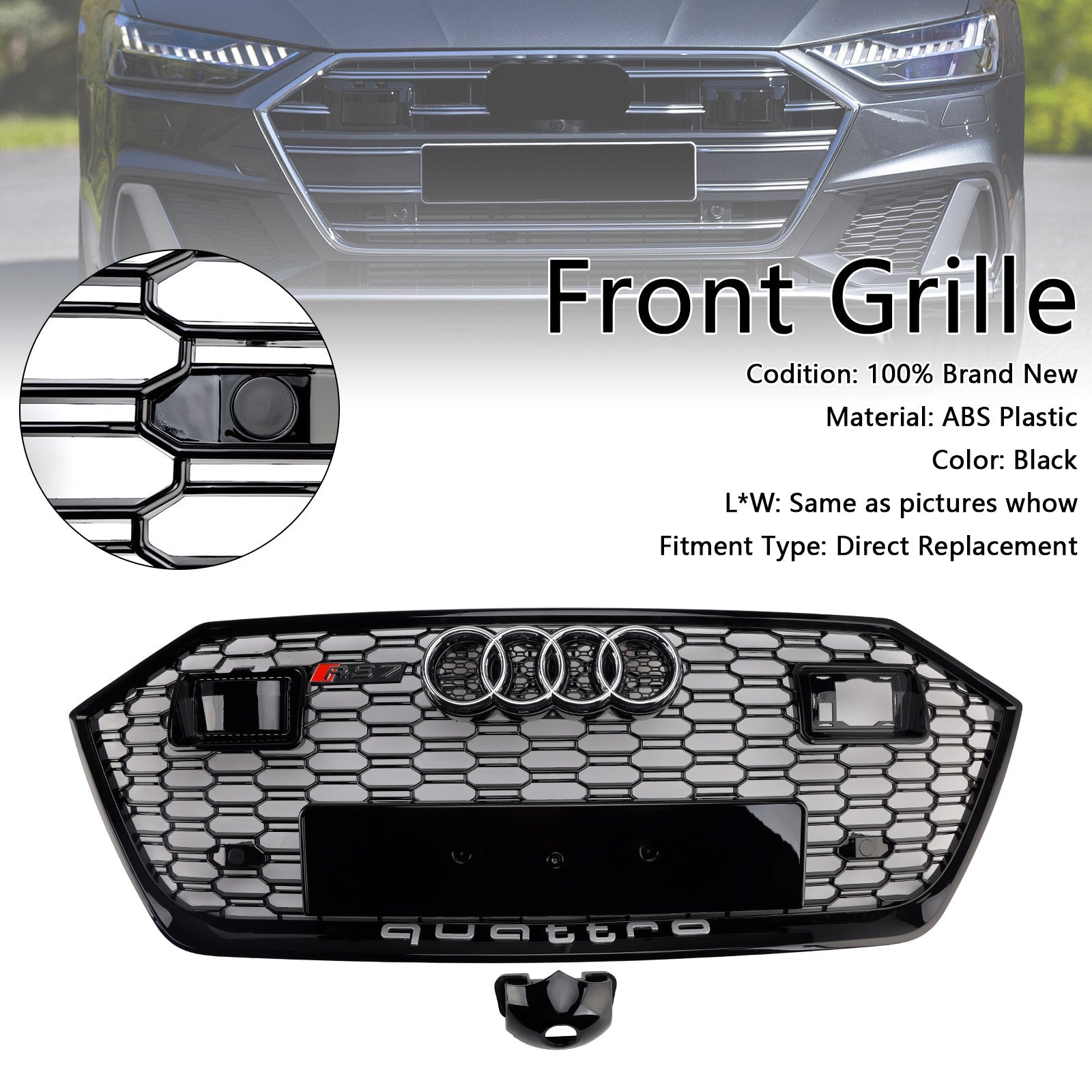 2019-2024 Audi A7 C8 S7 W/ACC Front Bumper Grille Grill Black