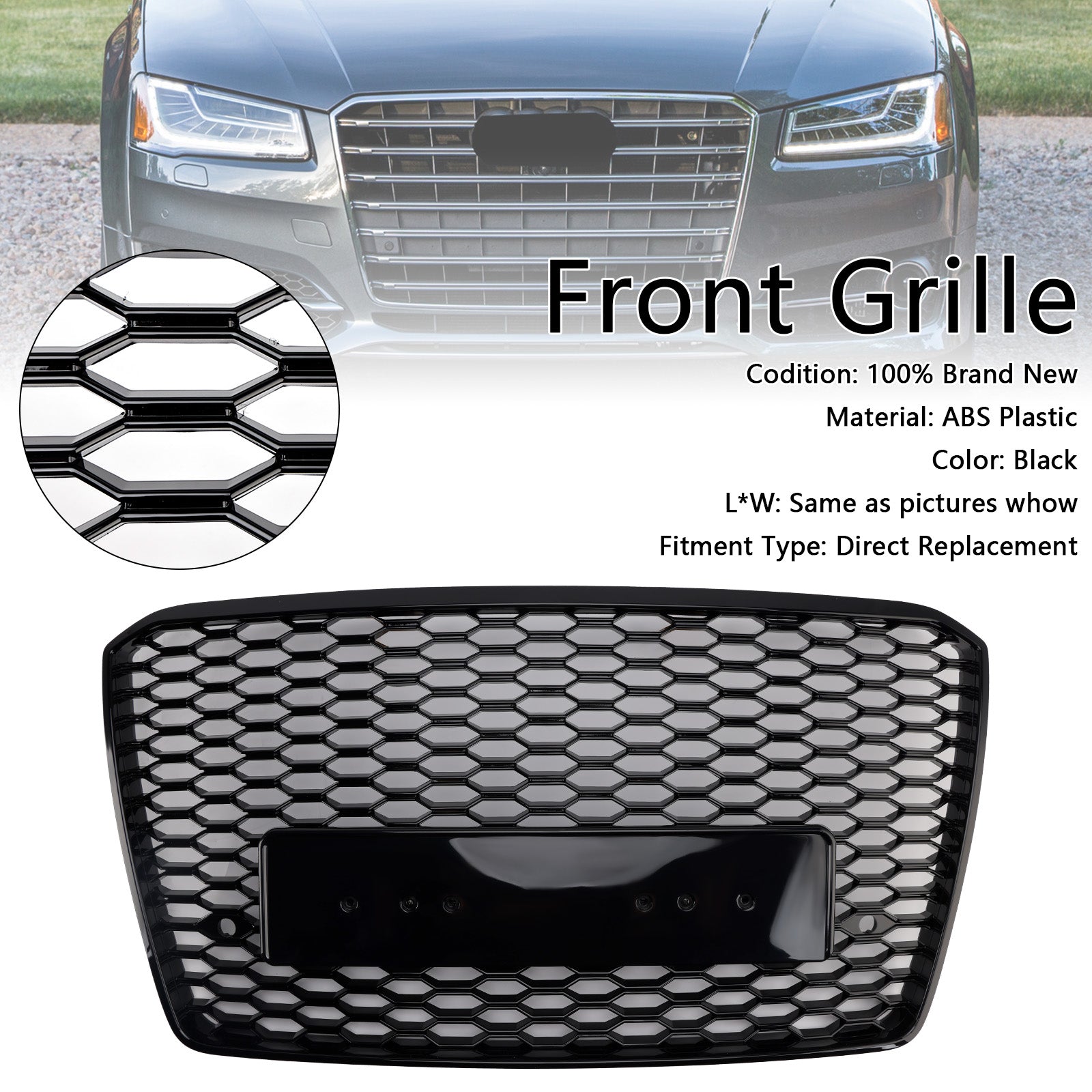 2015-2017 Audi A8 S8 RS8 Style Front Bumper Grille Honeycomb Grill Black