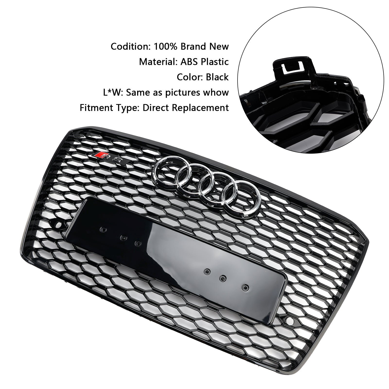 2015-2017 Audi A8 S8 RS8 Style Front Bumper Grille Honeycomb Grill Black