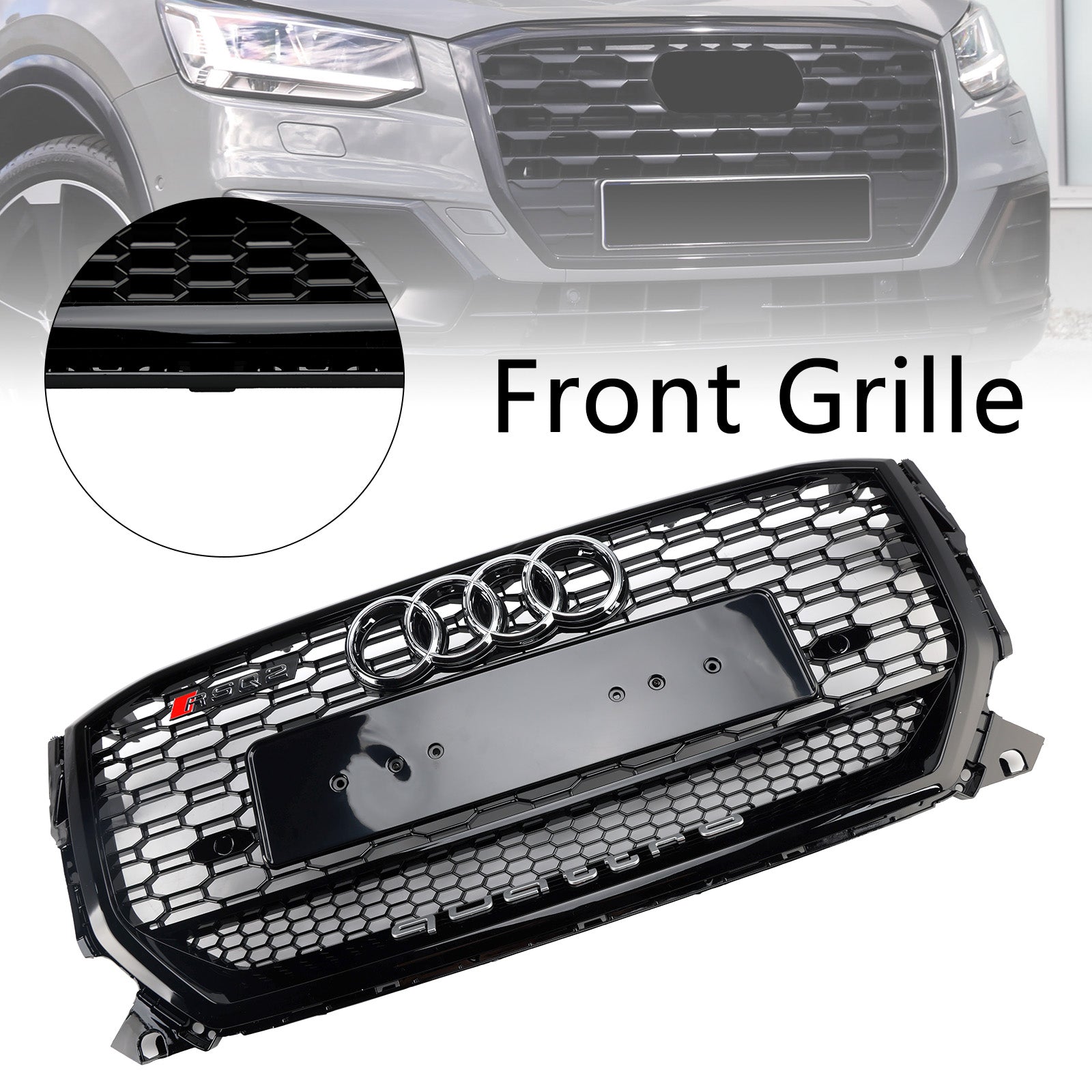 2016-2020 Audi Q2 Pre-Facelift Gloss Black Front Honeycomb Grille Grill