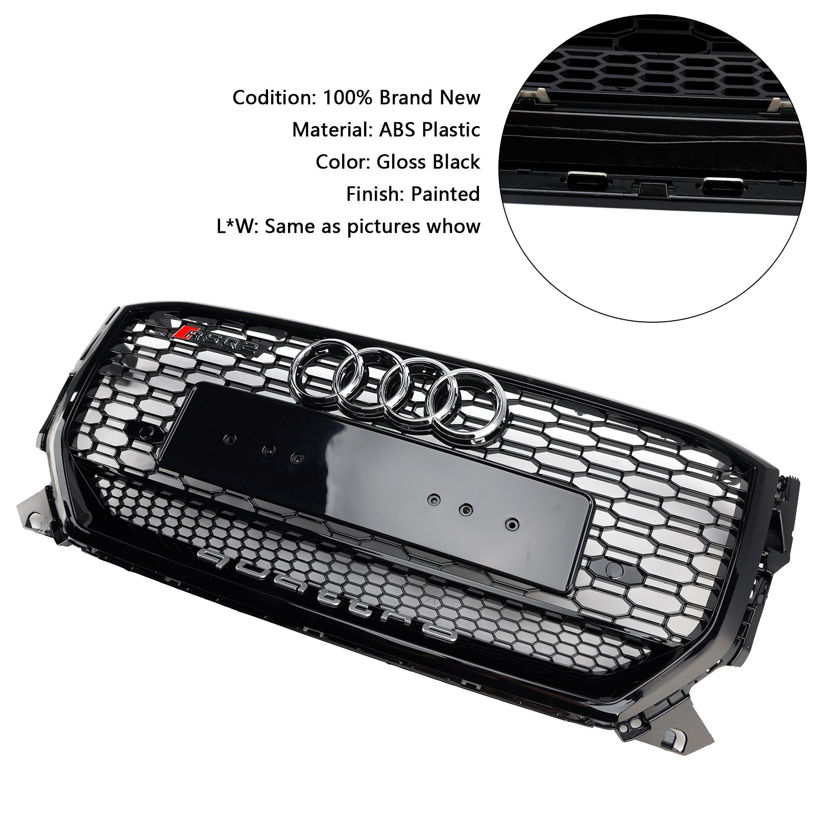 2016-2020 Audi Q2 Pre-Facelift Gloss Black Front Honeycomb Grille Grill