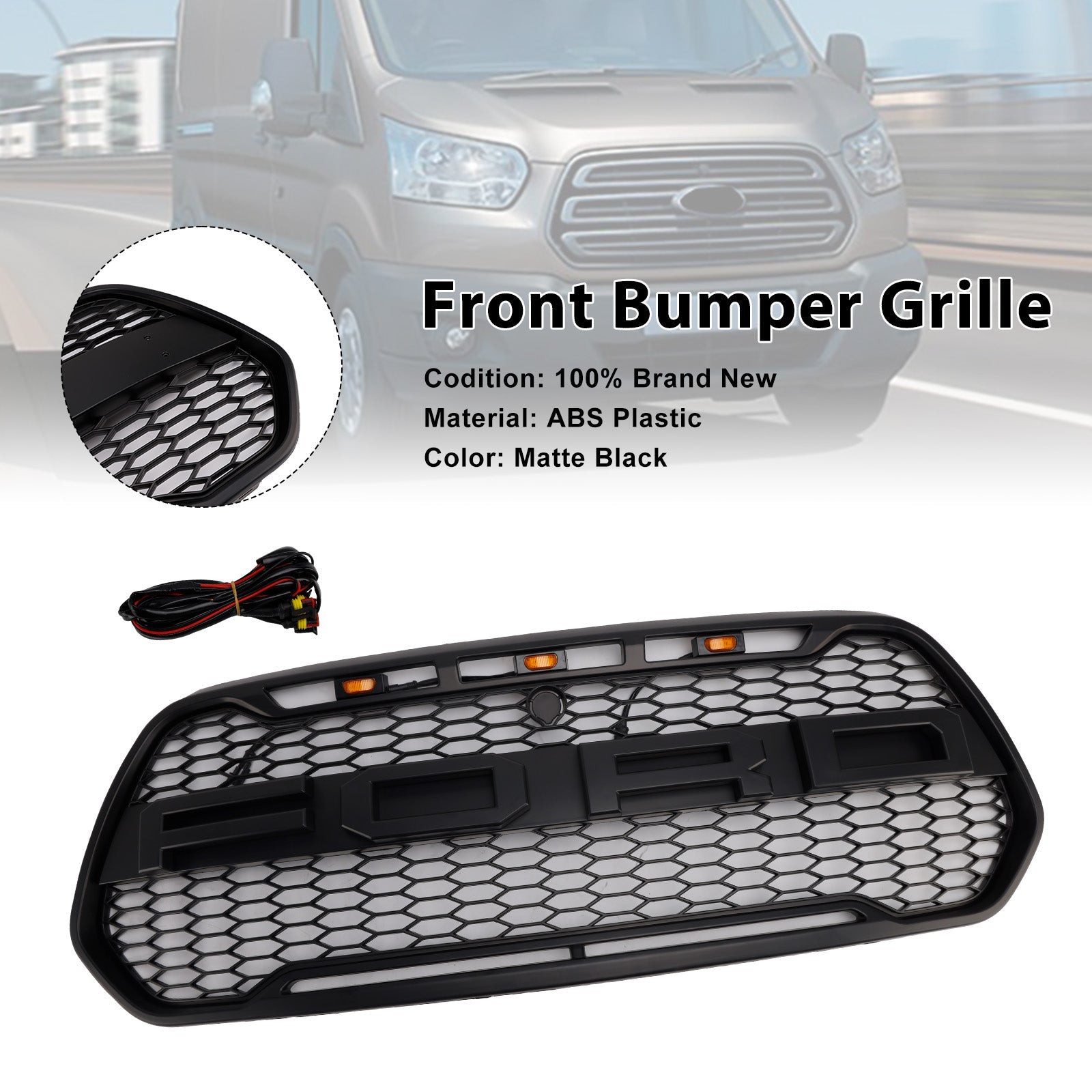 2015-2019 Ford Transit 150 250 350 350H Black Front Bumper Grille Grill