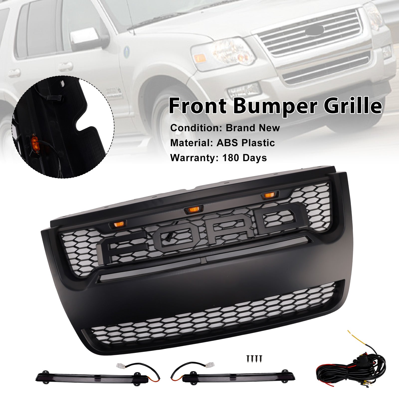 2006-2010 Ford Explorer With Light Black Front Upper Bumper Grill Grille