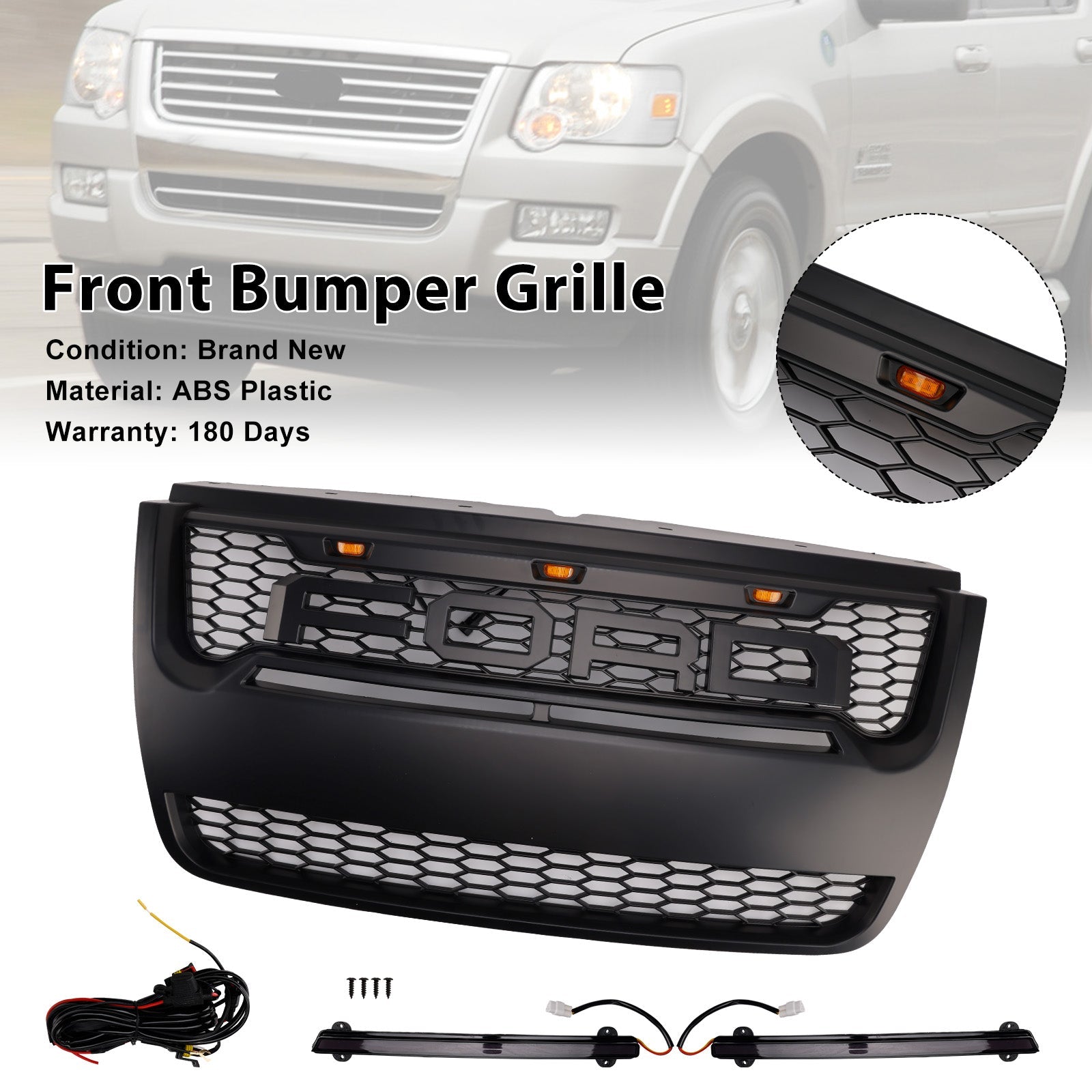 2006-2010 Ford Explorer With Light Black Front Upper Bumper Grill Grille