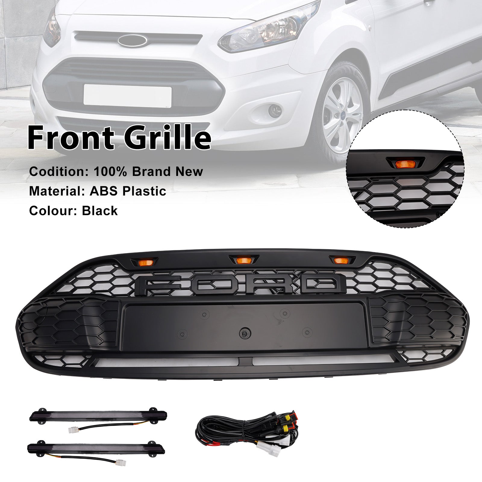 2014-2018 Ford Transit Connect W/LED Black Front Bumper Grill Grille