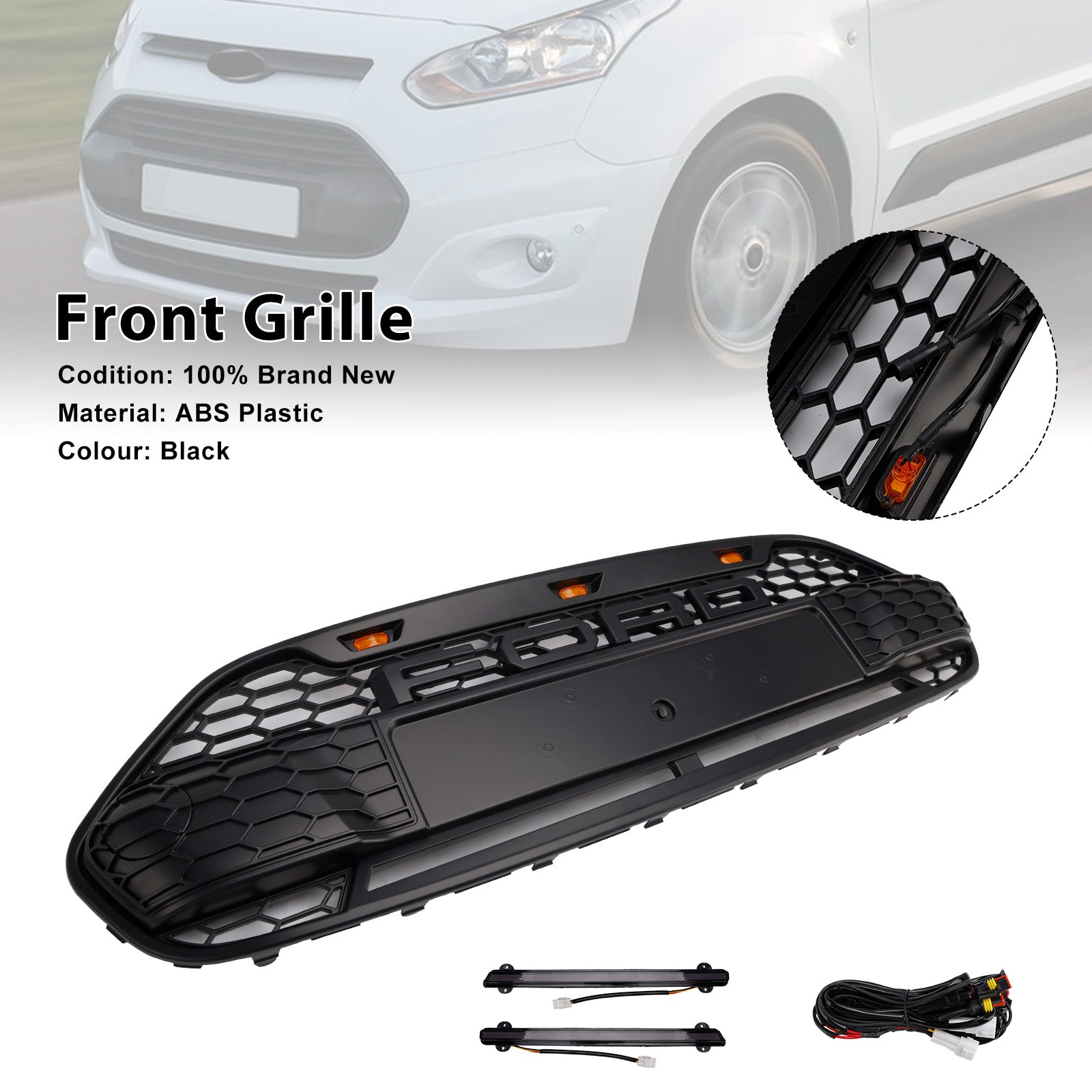 2014-2018 Ford Transit Connect W/LED Black Front Bumper Grill Grille