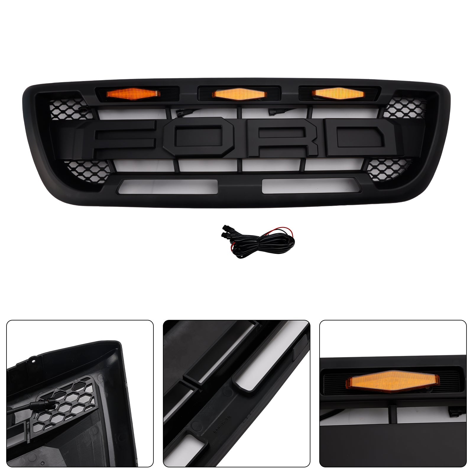 1998-2000 Ford Ranger With LED Light Matt Black Front Bumper Grill Grille