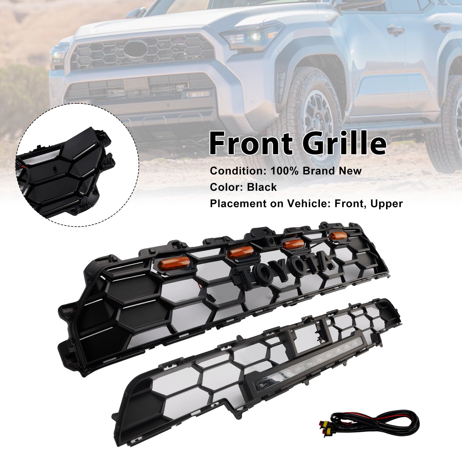 2024+ Toyota 4Runner TRD PRO W/Light Bar Front Bumper Grille Grill Black