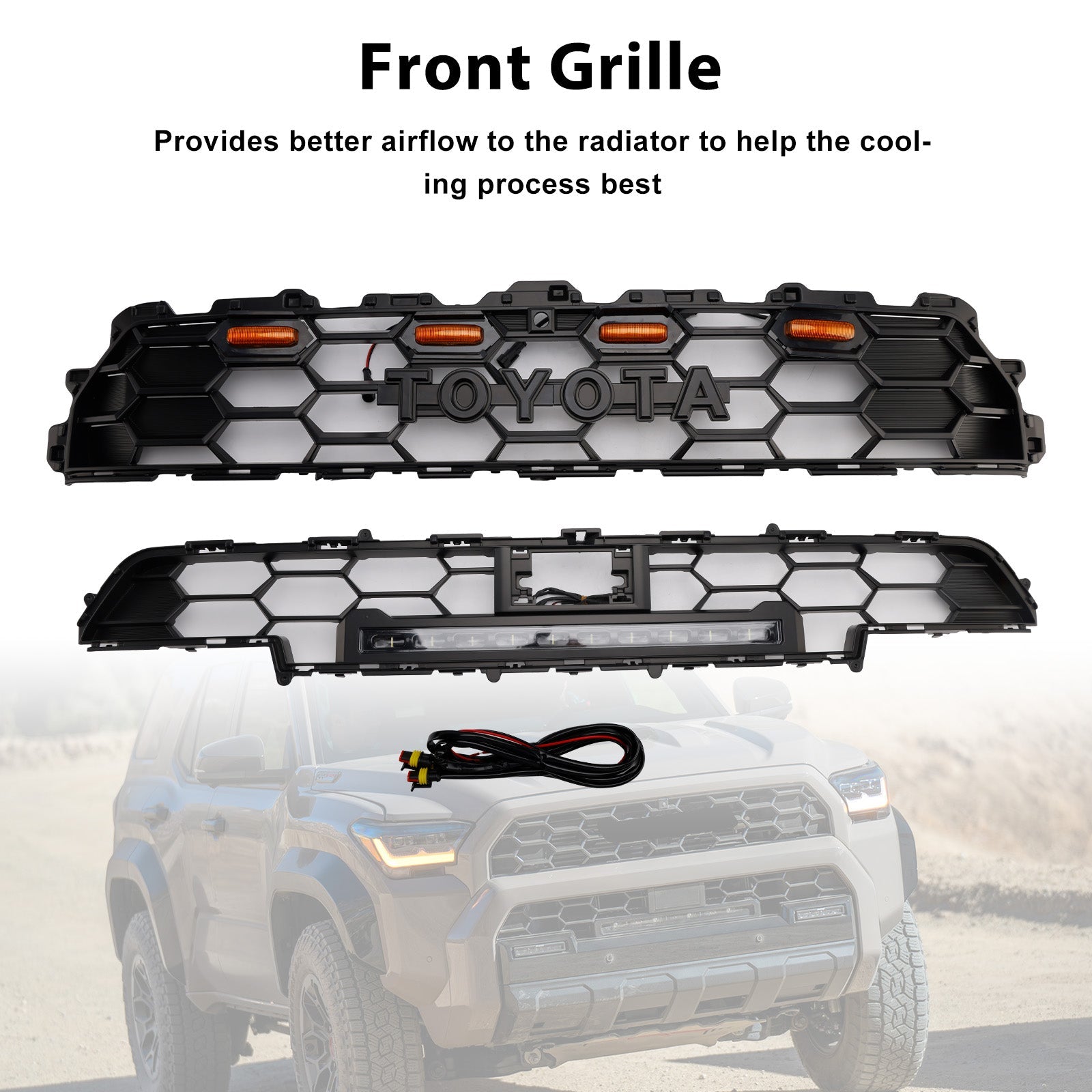 2024+ Toyota 4Runner TRD PRO W/Light Bar Front Bumper Grille Grill Black