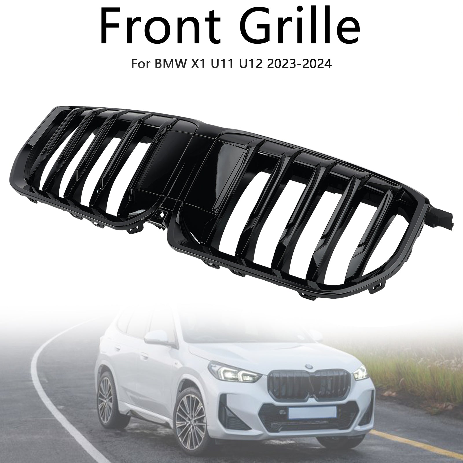 Gloss Black Front Bumper Kidney Grille Grill Fit BMW X1 U11 U12 2023-2024