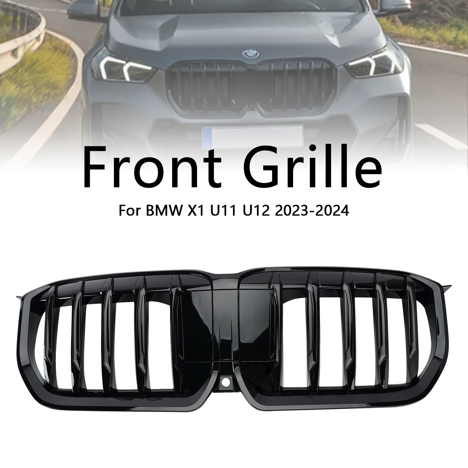 Gloss Black Front Bumper Kidney Grille Grill Fit BMW X1 U11 U12 2023-2024