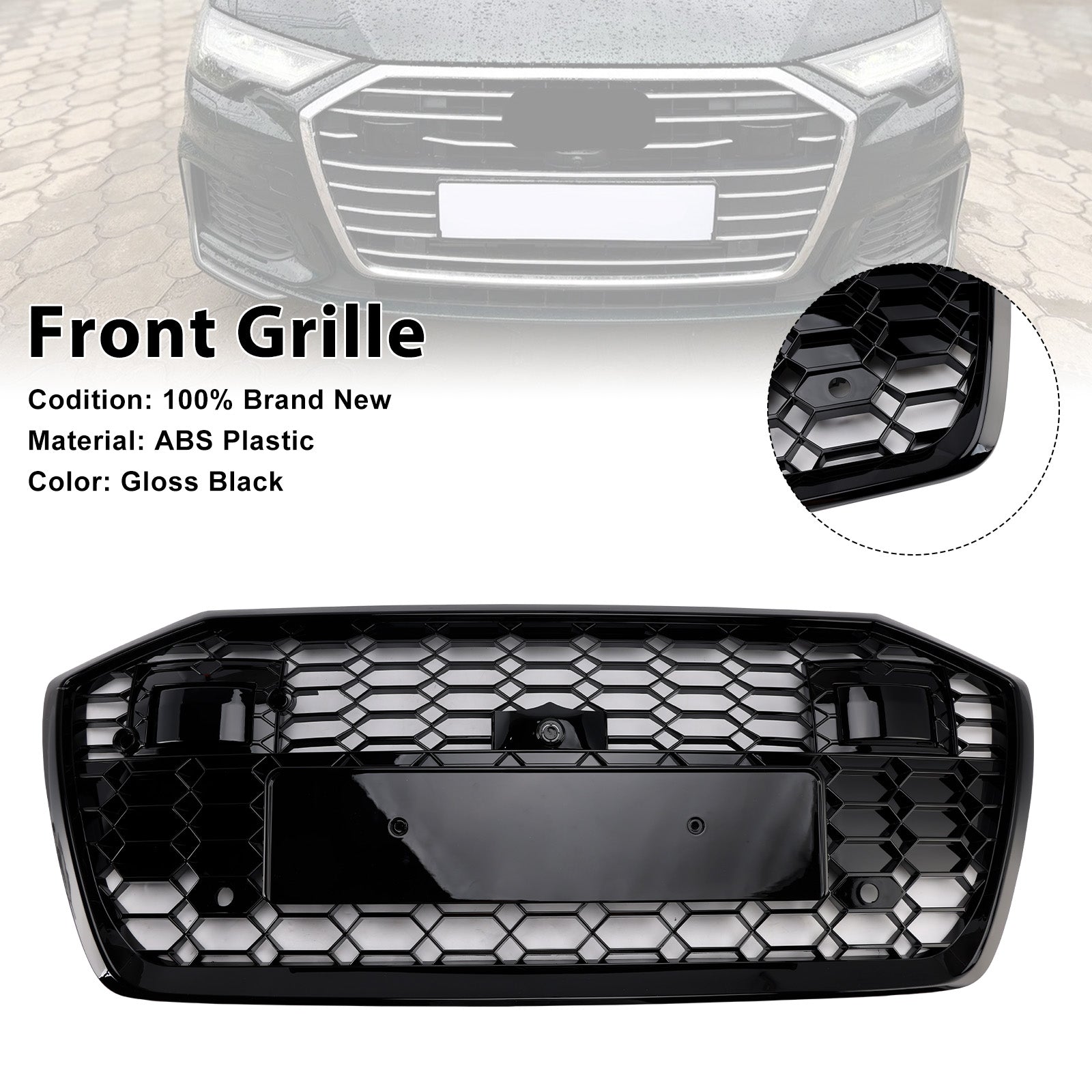 2019-2023 Audi A6 S6 W/ACC RS6 Style Honeycomb Mesh Front Grille Grill