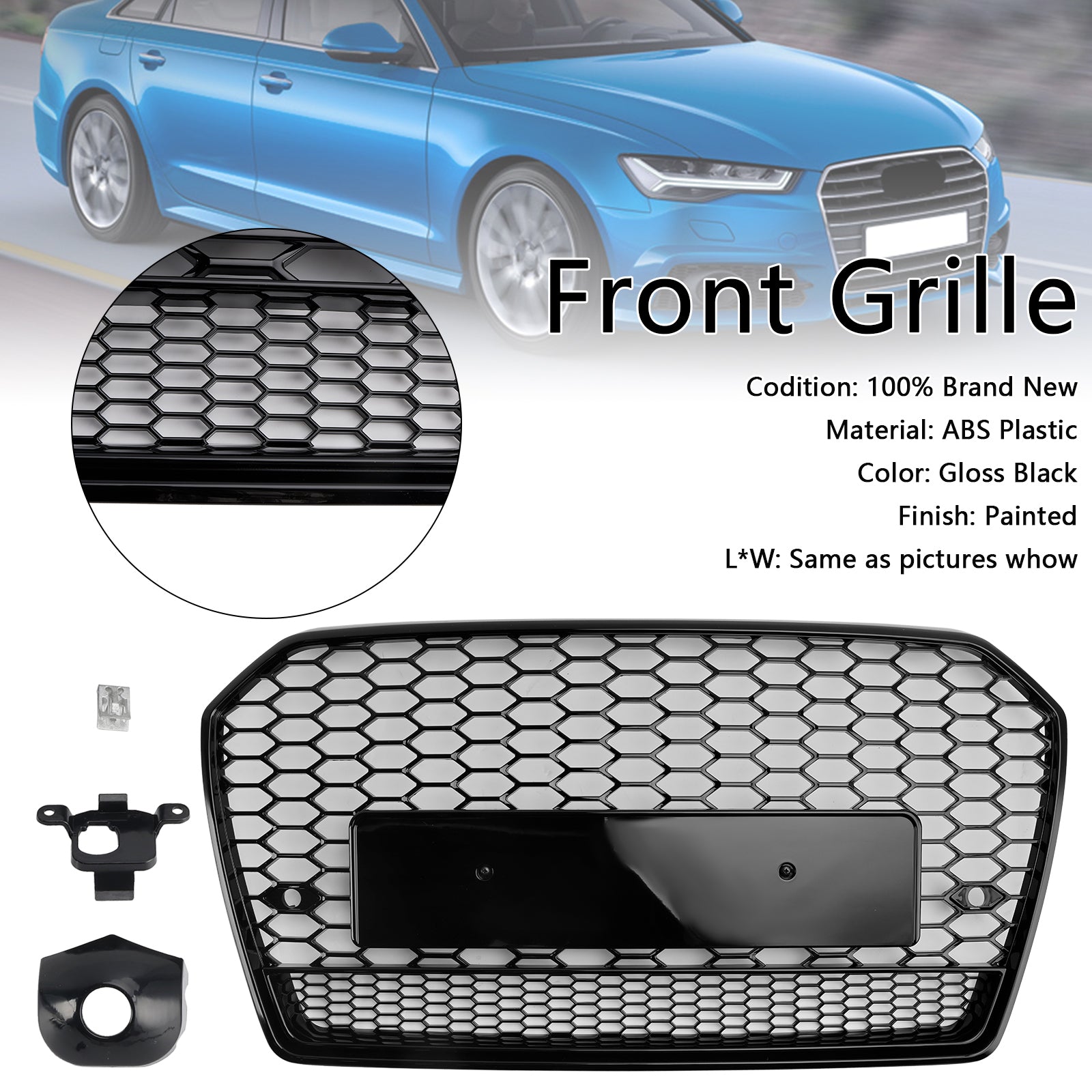 2016-2018 Audi S6 (C7) C7PA Facelift RS6 Style Honeycomb Mesh Front Grille Grill