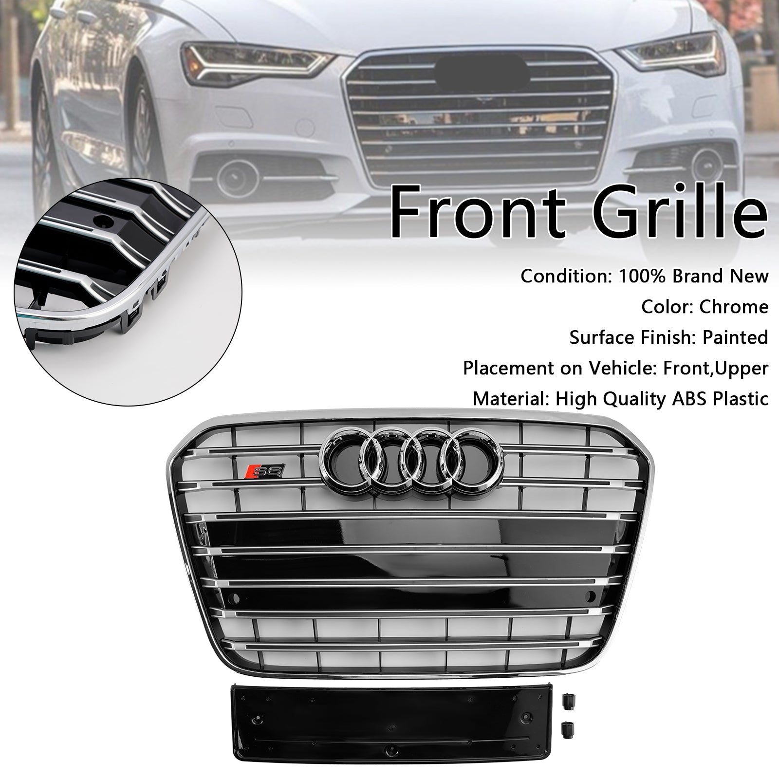 2012-2015 Audi A6 C7 S6 Style Front Bumper Grill Grille Chrome