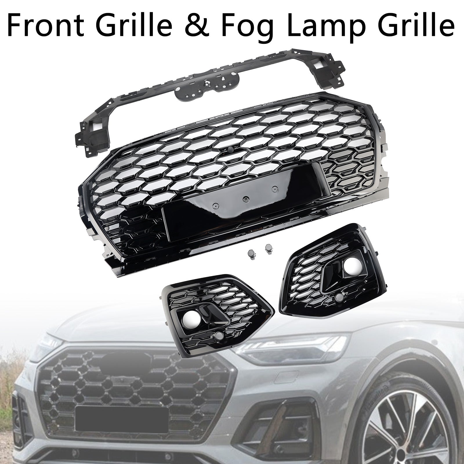2021-2025 Audi Q5 Front Bumper Grille Honeycomb Grill & Fog Light Cover