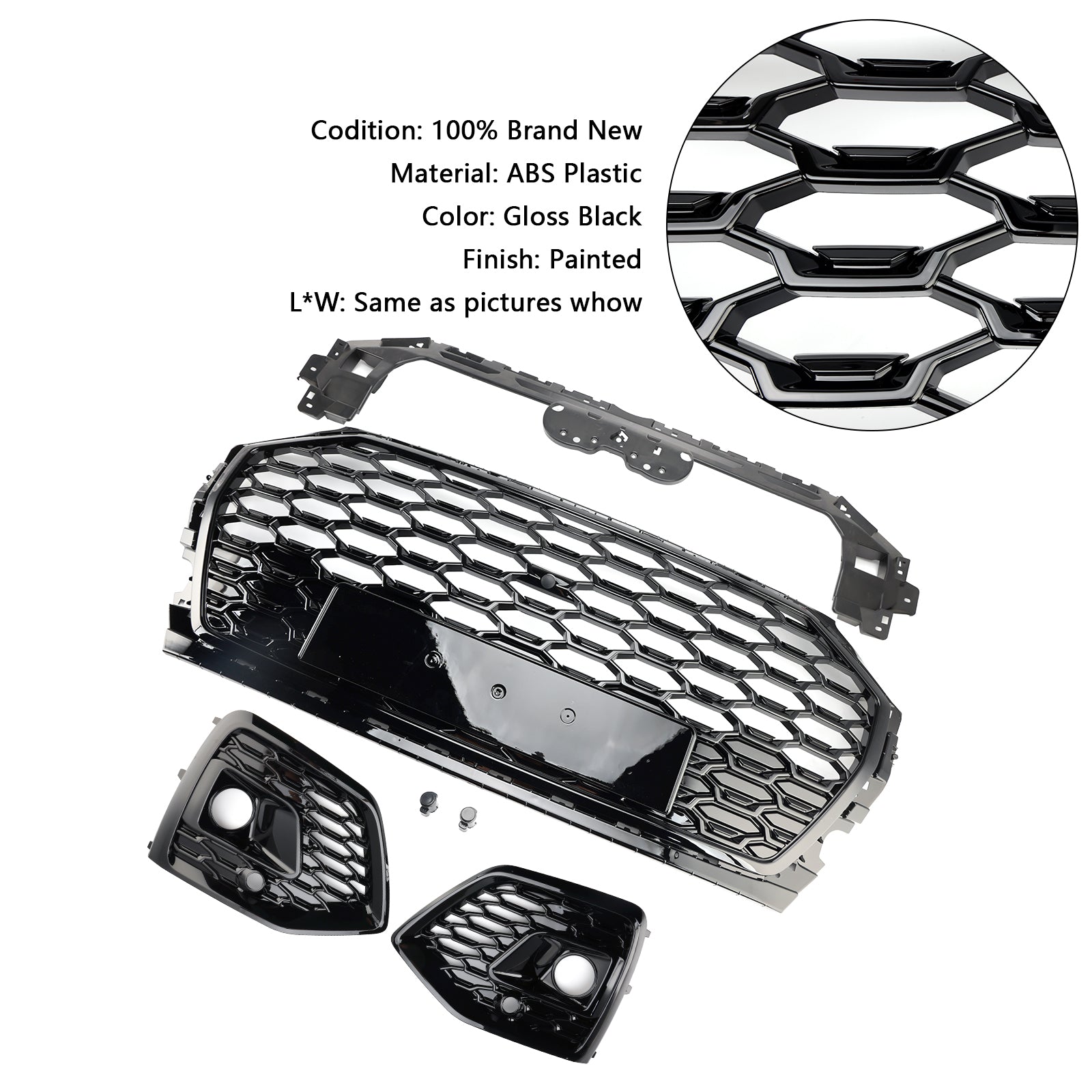 2021-2025 Audi Q5 Front Bumper Grille Honeycomb Grill & Fog Light Cover
