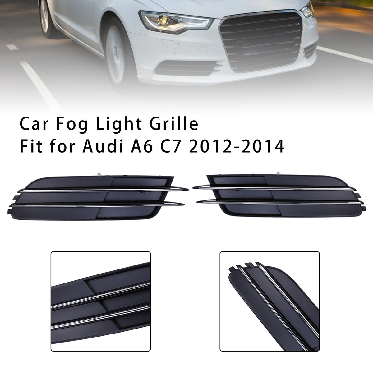 1 Pair Front Bumper Fog Light Grill Cover Bezel For Audi A6 C7 2011-2014