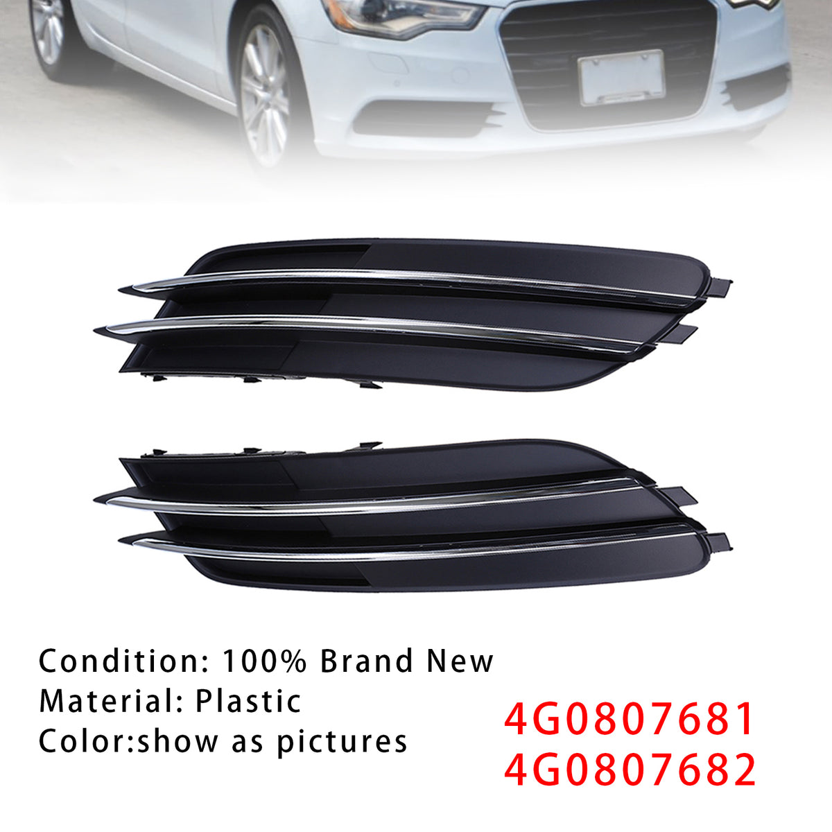 1 Pair Front Bumper Fog Light Grill Cover Bezel For Audi A6 C7 2011-2014