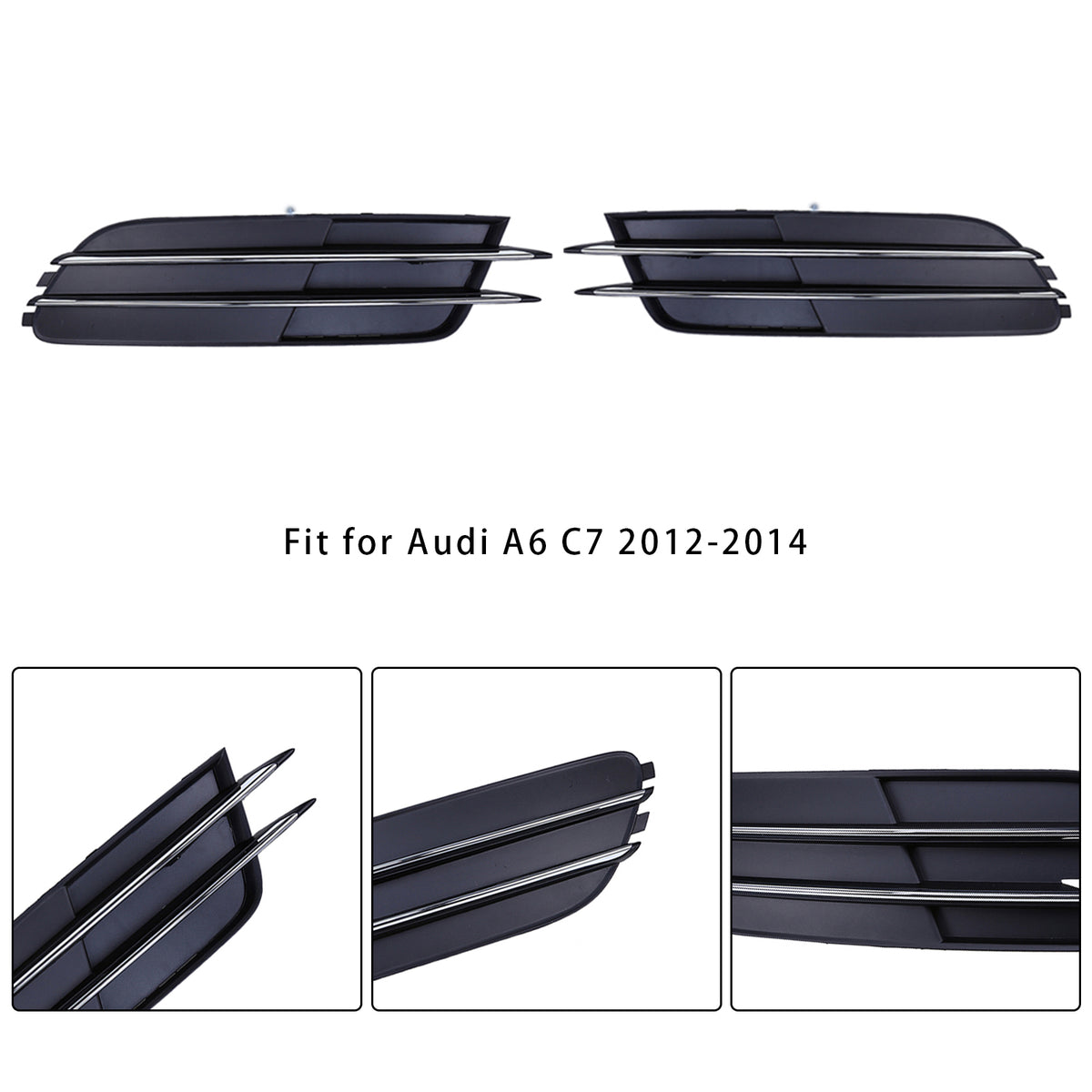 1 Pair Front Bumper Fog Light Grill Cover Bezel For Audi A6 C7 2011-2014