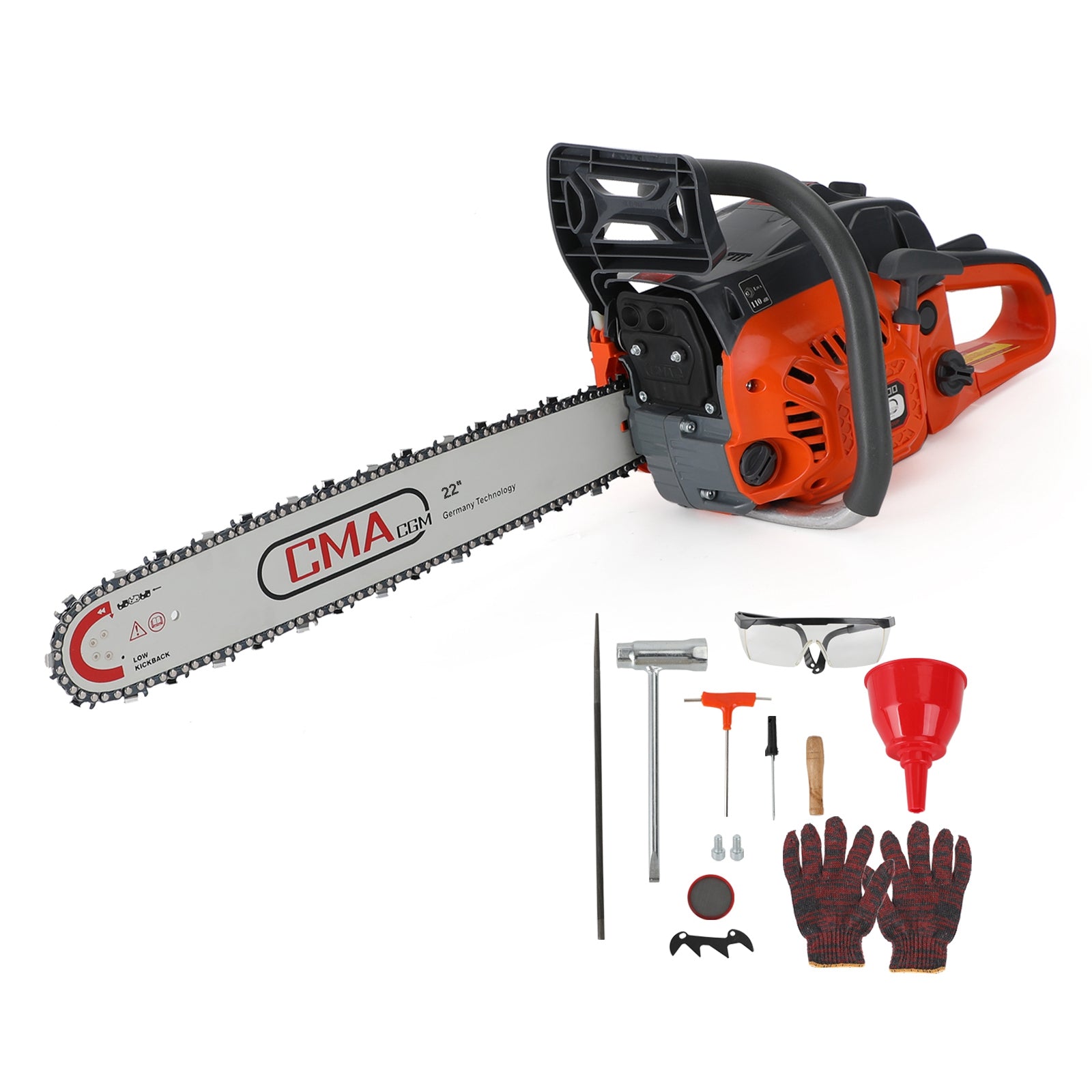 22" 68CC Gasoline Chainsaw Cutting Wood Gas Sawing Aluminum Crankcase Chain Saw