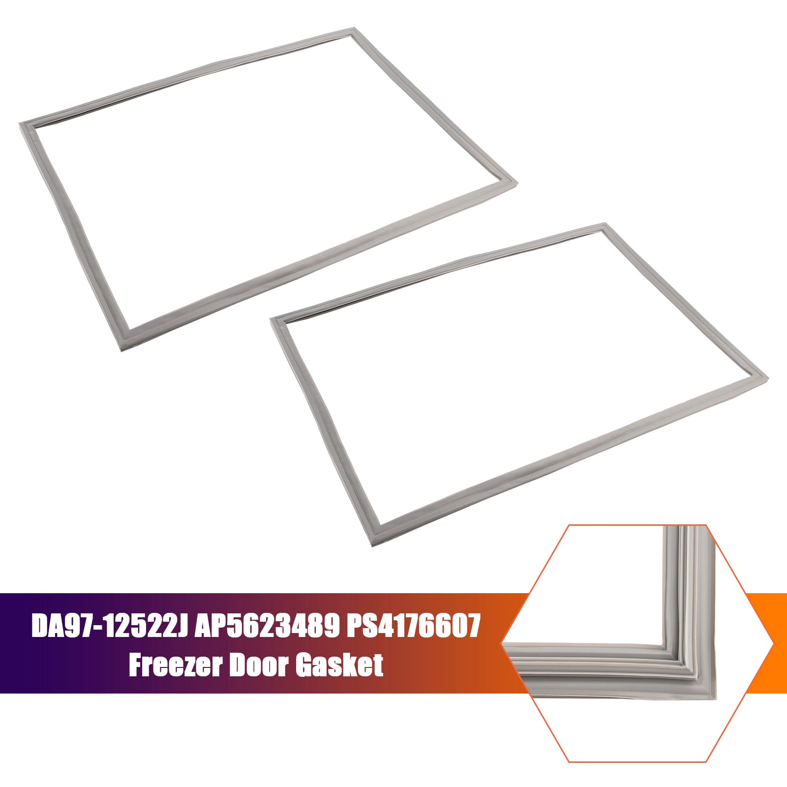 2 Pcs DA97-12522J Freezer Door Gasket for Samsung Refrigerator AP5623489 3973455