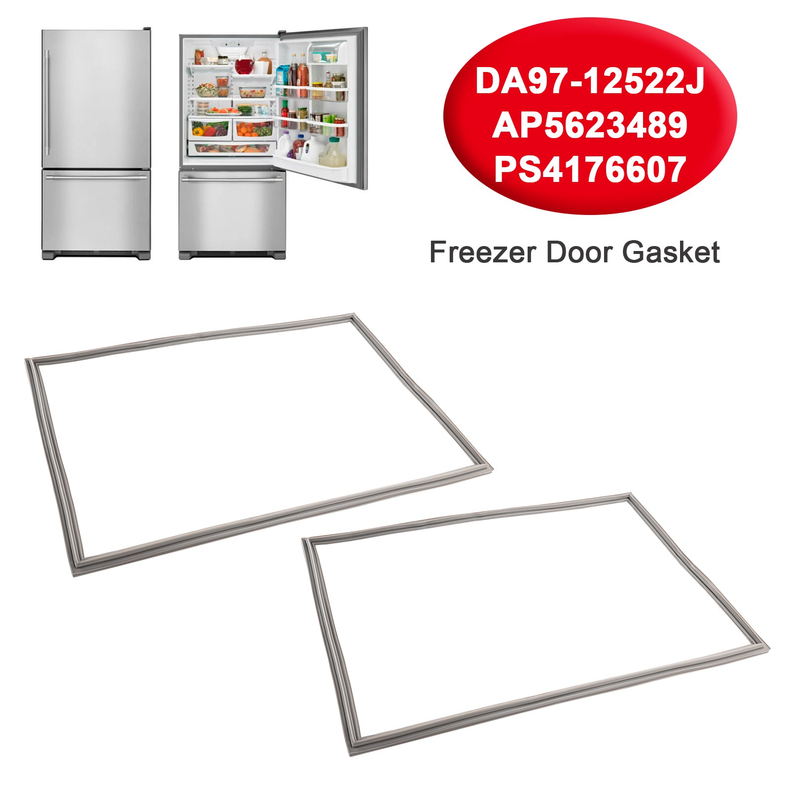 2 Pcs DA97-12522J Freezer Door Gasket for Samsung Refrigerator AP5623489 3973455