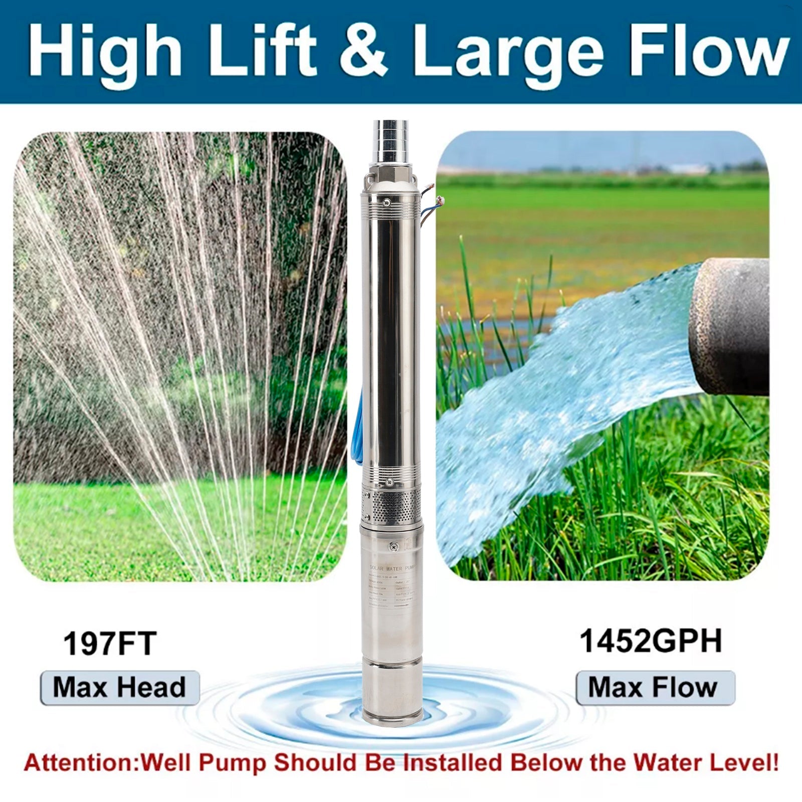 3" 600W Solar Pump Submersible Pump Bore DC 48V Impeller Pump + MPPT Controller