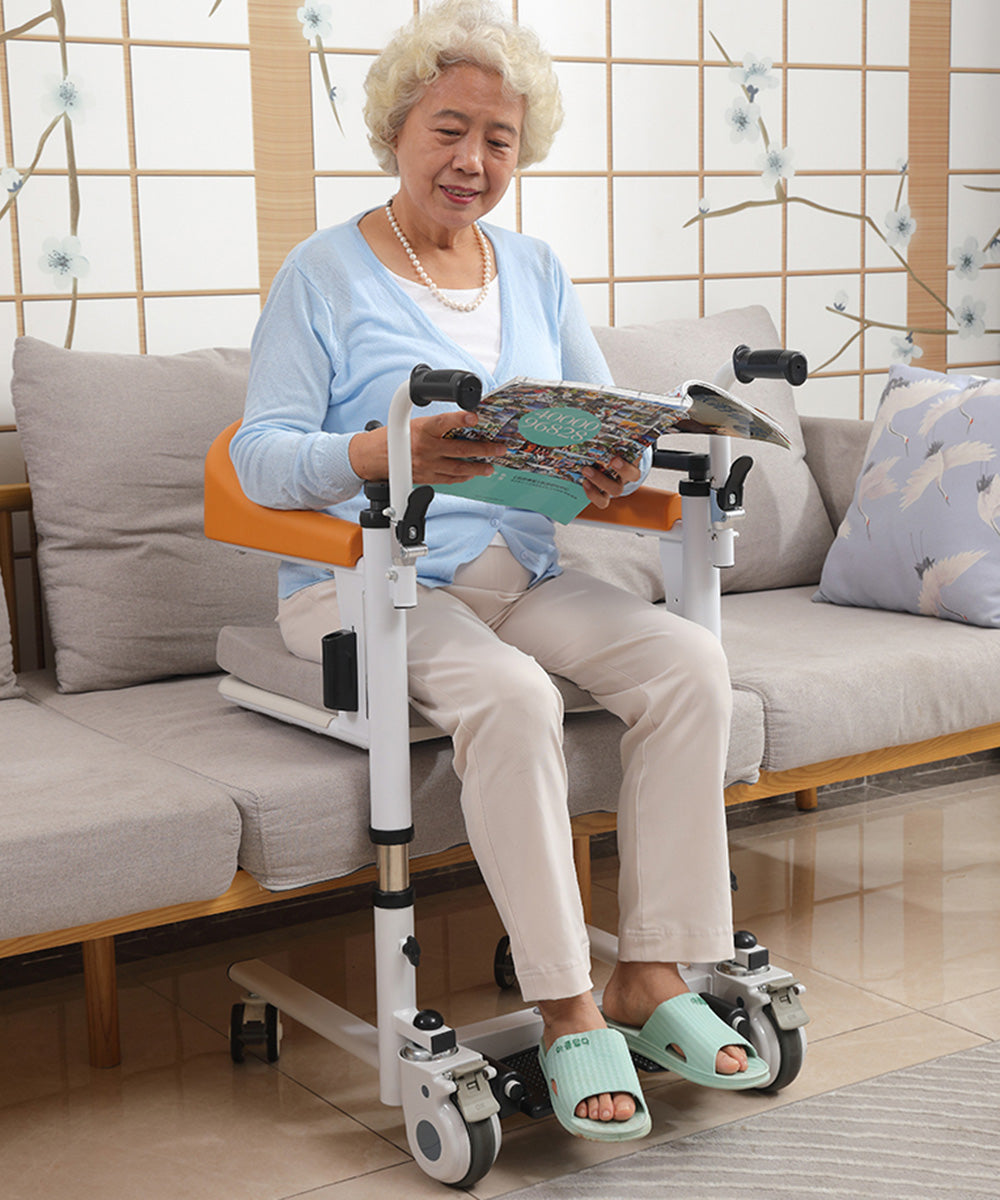 Four-in-one Multi-Function Patient Chair Transferred Lift Wheelchair lift Chair w/180° Split Seat and Bedpan 440 lb, 360° Flexible Steering Lift Chair Transfer Chair