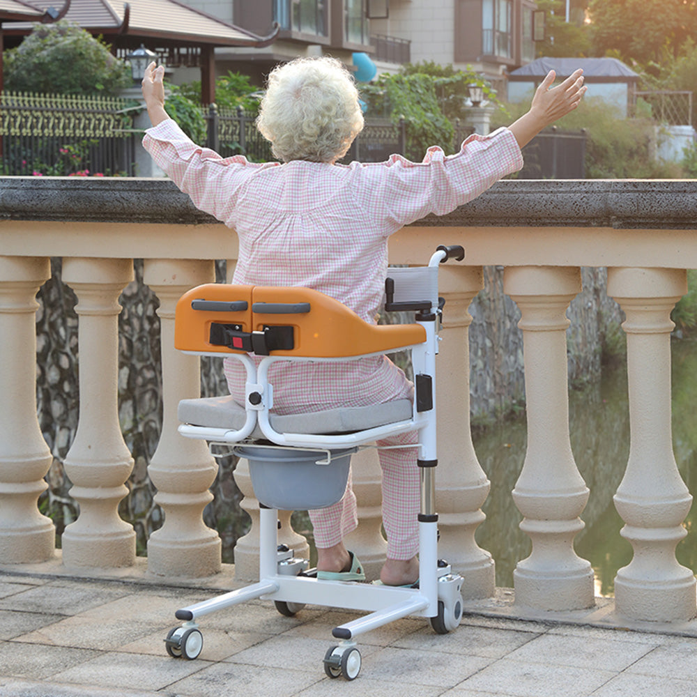 Four-in-one Multi-Function Patient Chair Transferred Lift Wheelchair lift Chair w/180° Split Seat and Bedpan 440 lb, 360° Flexible Steering Lift Chair Transfer Chair