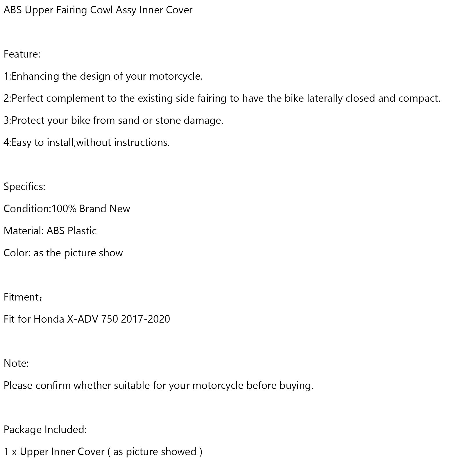 Honda X-ADV 750 XADV 2017-2020 ABS Upper Fairing Cowl Assy Inner Cover