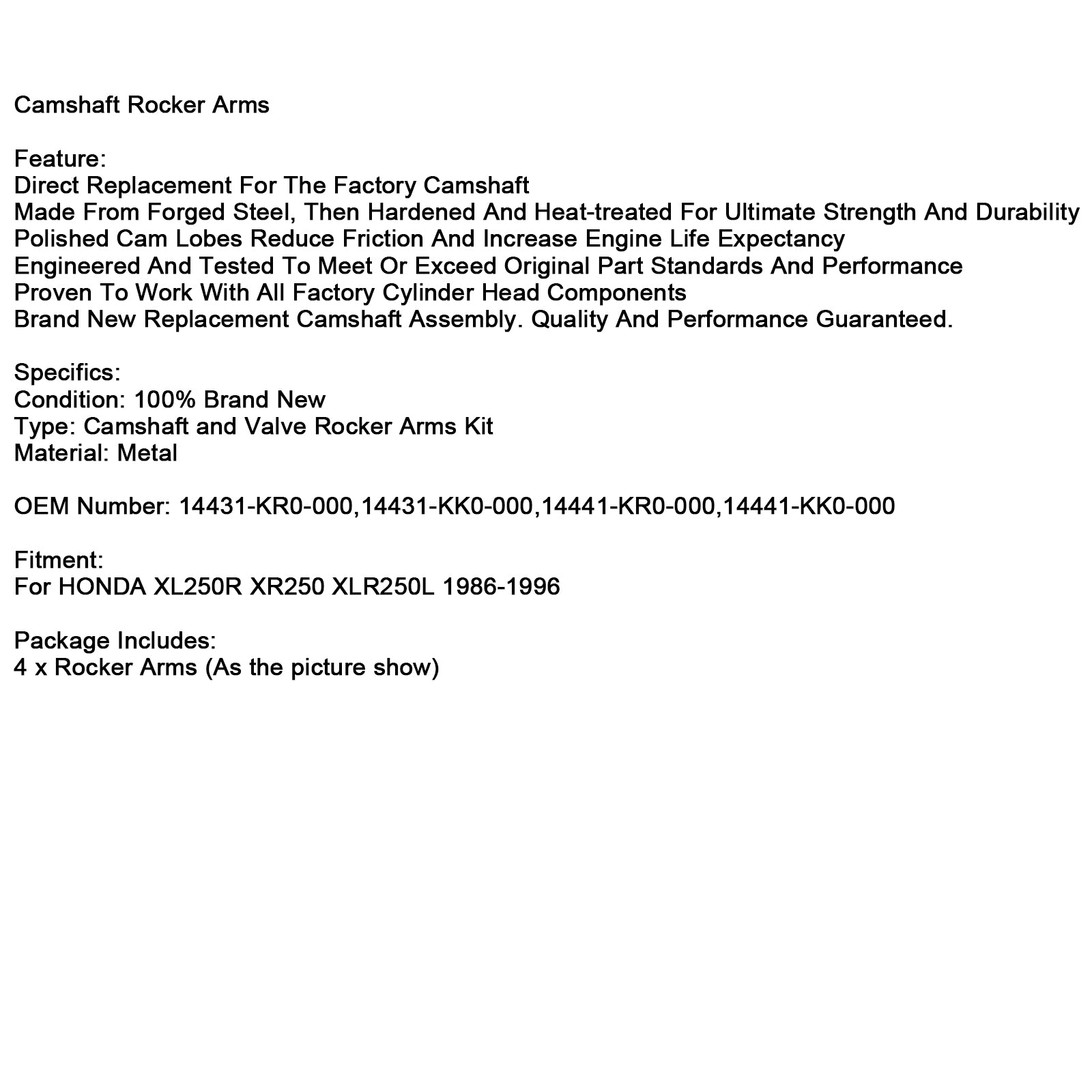 14441-KR0-000 Camshaft Rocker Arm For HONDA XL250R XR250 XLR250L 1986-1996