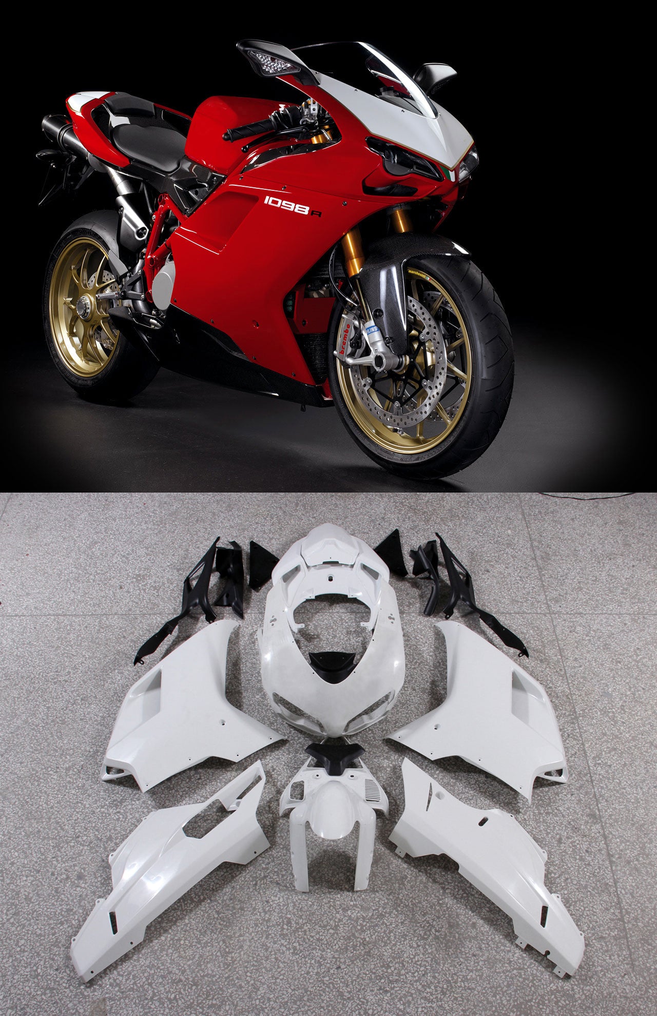 Ducati 1098/1198/848 2007-2012 Red White Bodywork Fairing ABS Injection Mold 10# Generic