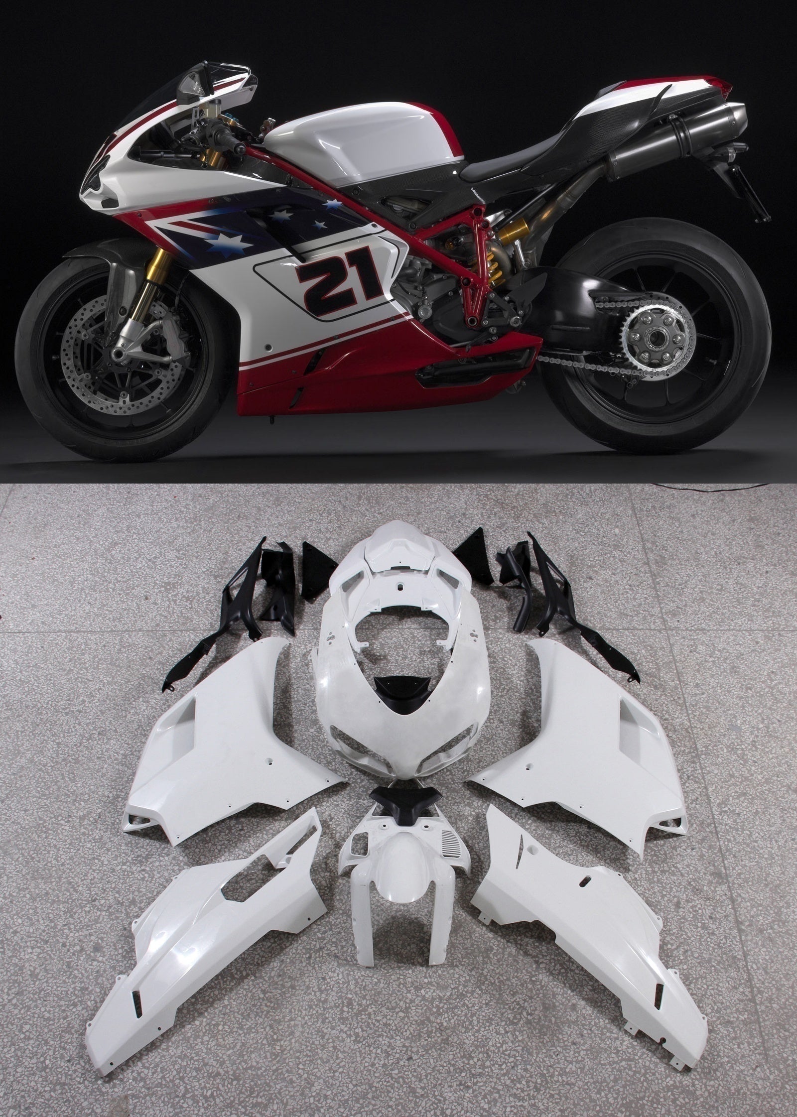 Fairings 2007-2012 Ducati 1098 1198 848 White Red No.21 1098 Generic