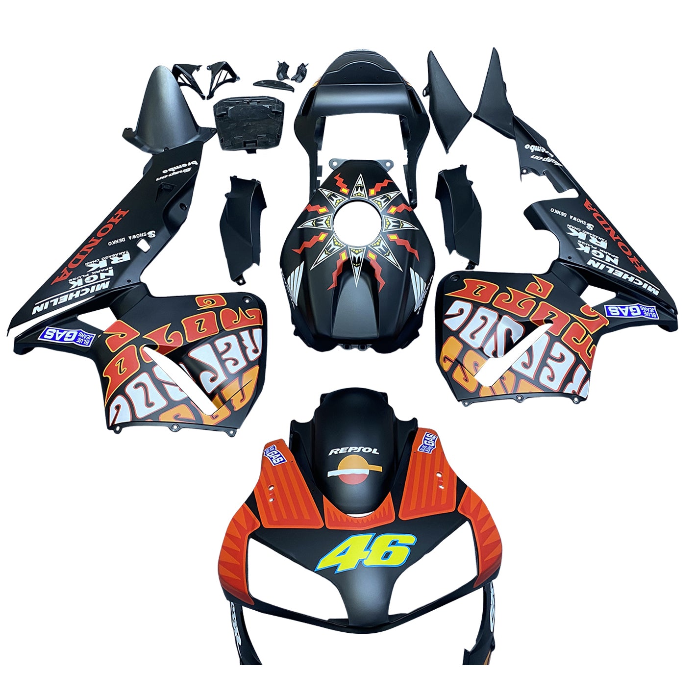 Fairings 2003-2004 Honda CBR 600 RR Black Matte Valentino Rossi Moto Generic