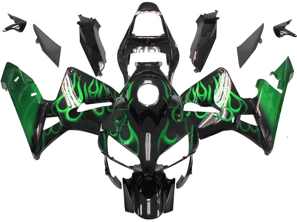 Fairings 2003-2004 Honda CBR 600 RR Black & Green Flame Generic