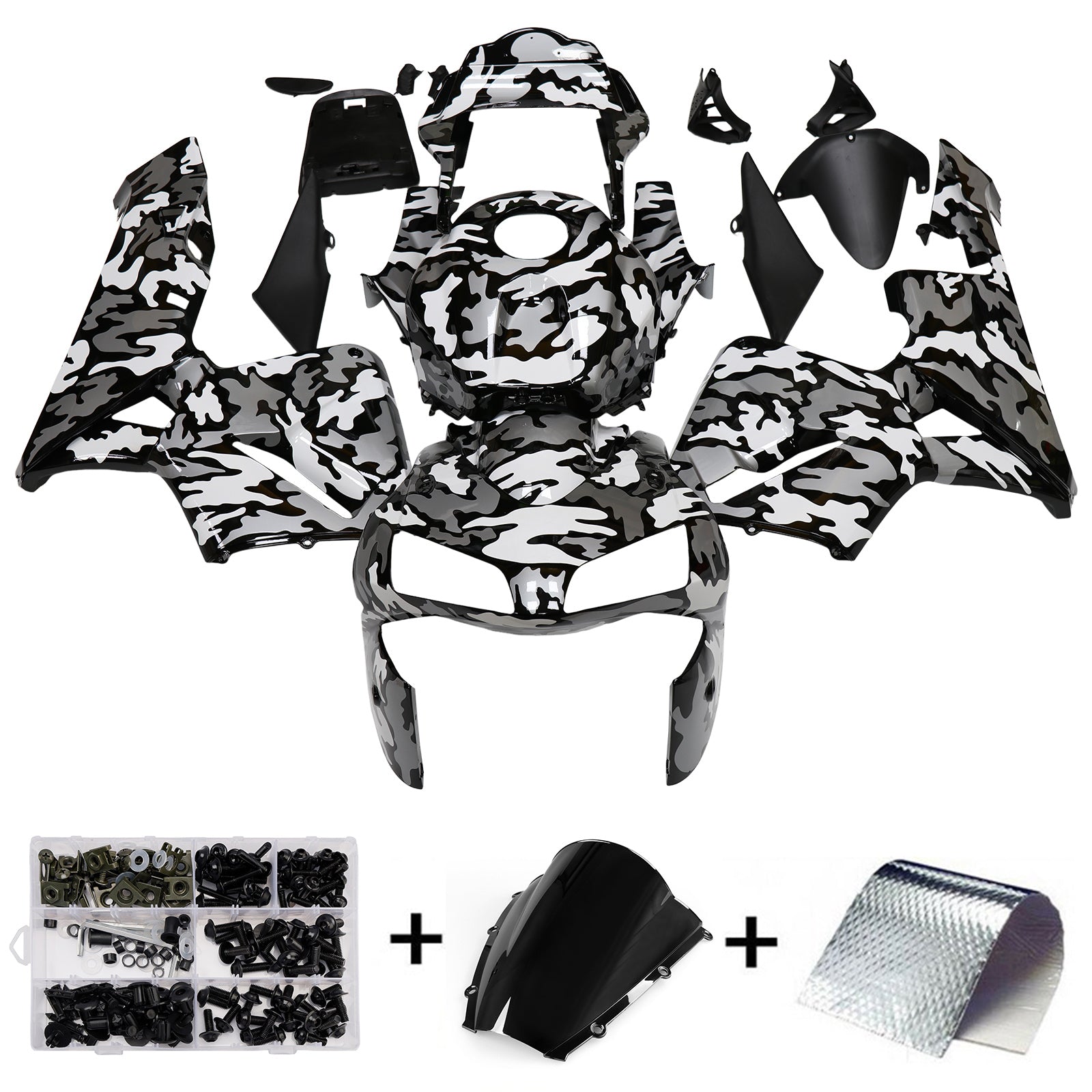 Fairings 2003-2004 Honda CBR 600 RR Blk Wht Silver Camouflage Generic