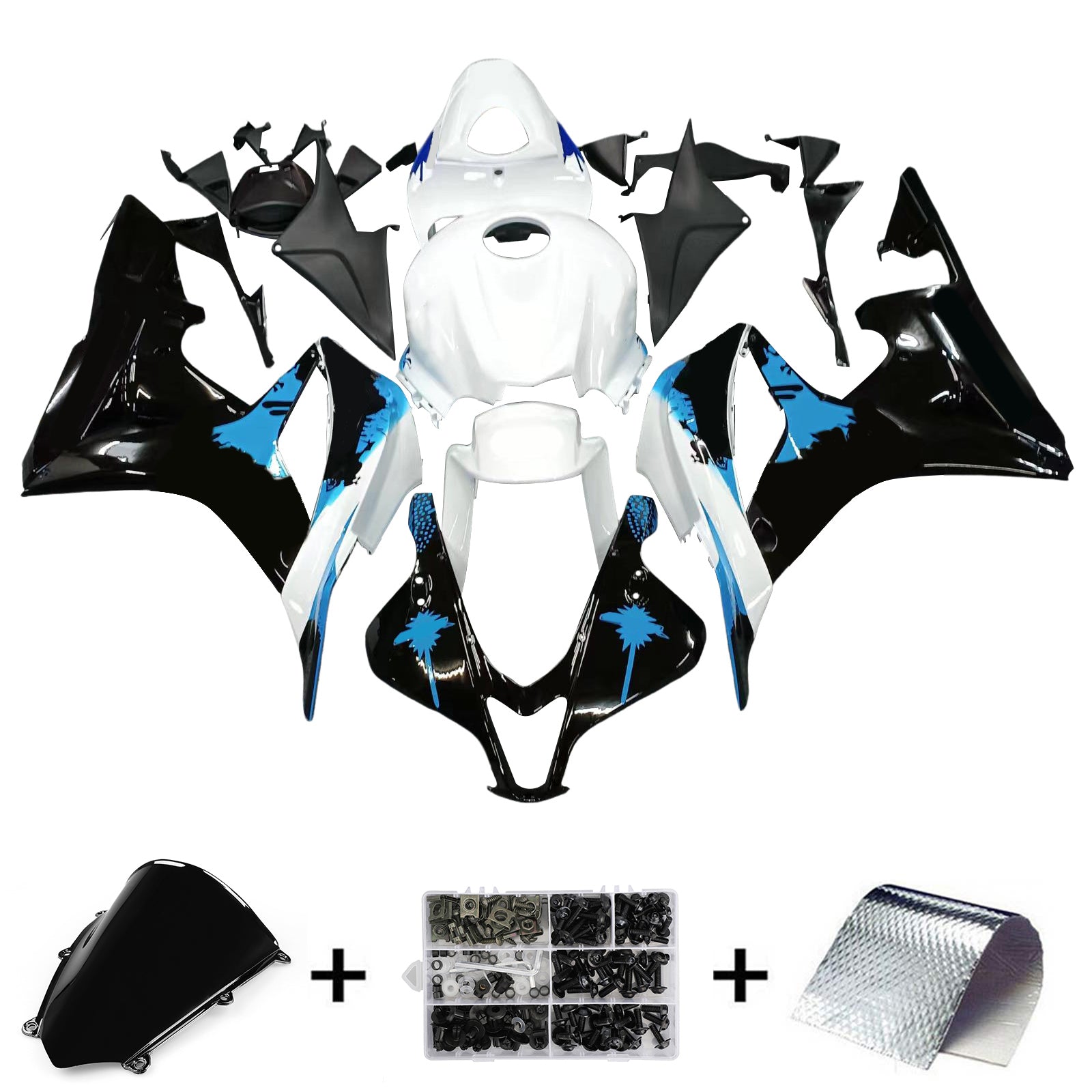 Fairings 2007-2008 Honda CBR 600 RR Black White Blue Coin RR Generic