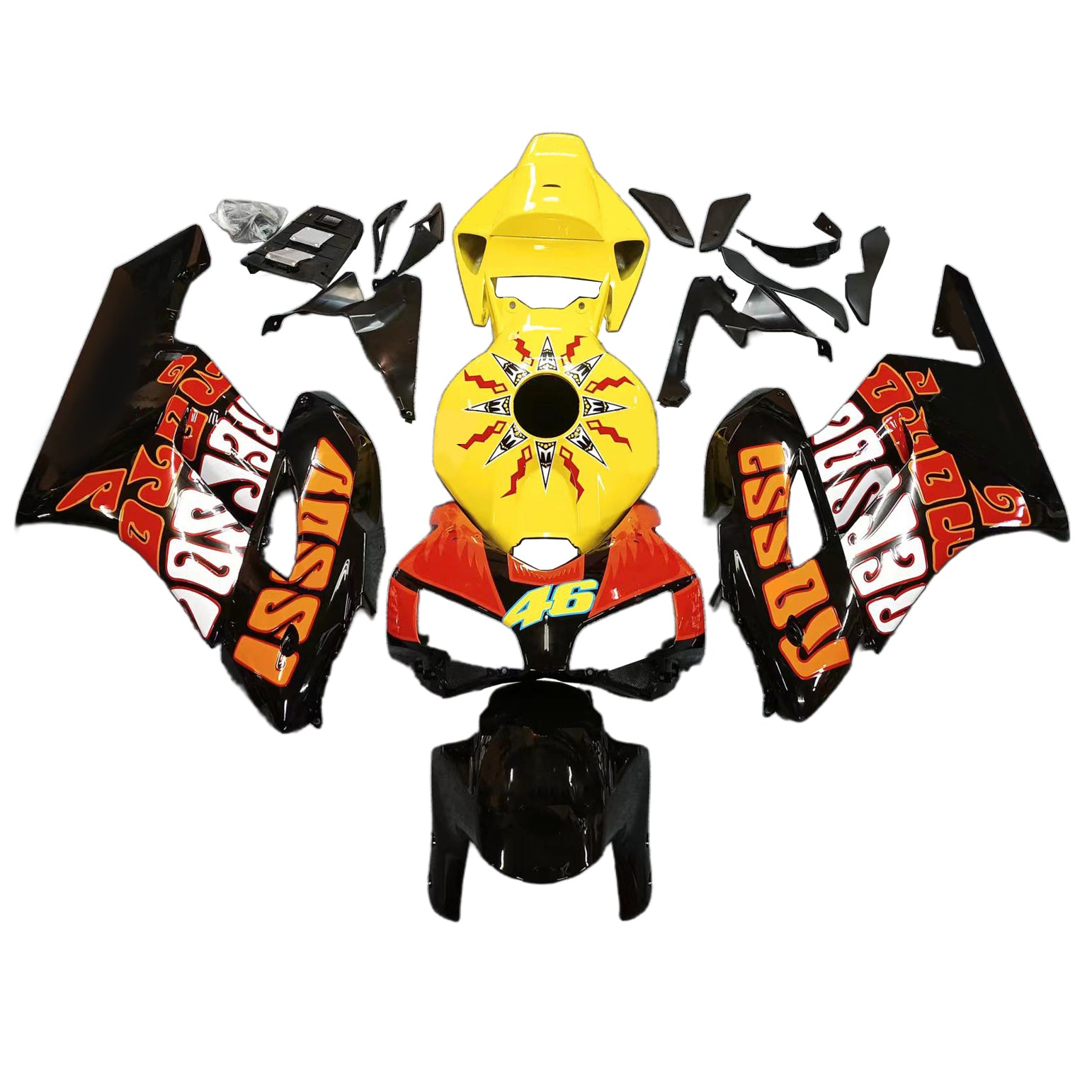 Fairings 2004-2005 Honda CBR 1000 RR Black Yellow Valentino Rossi Generic
