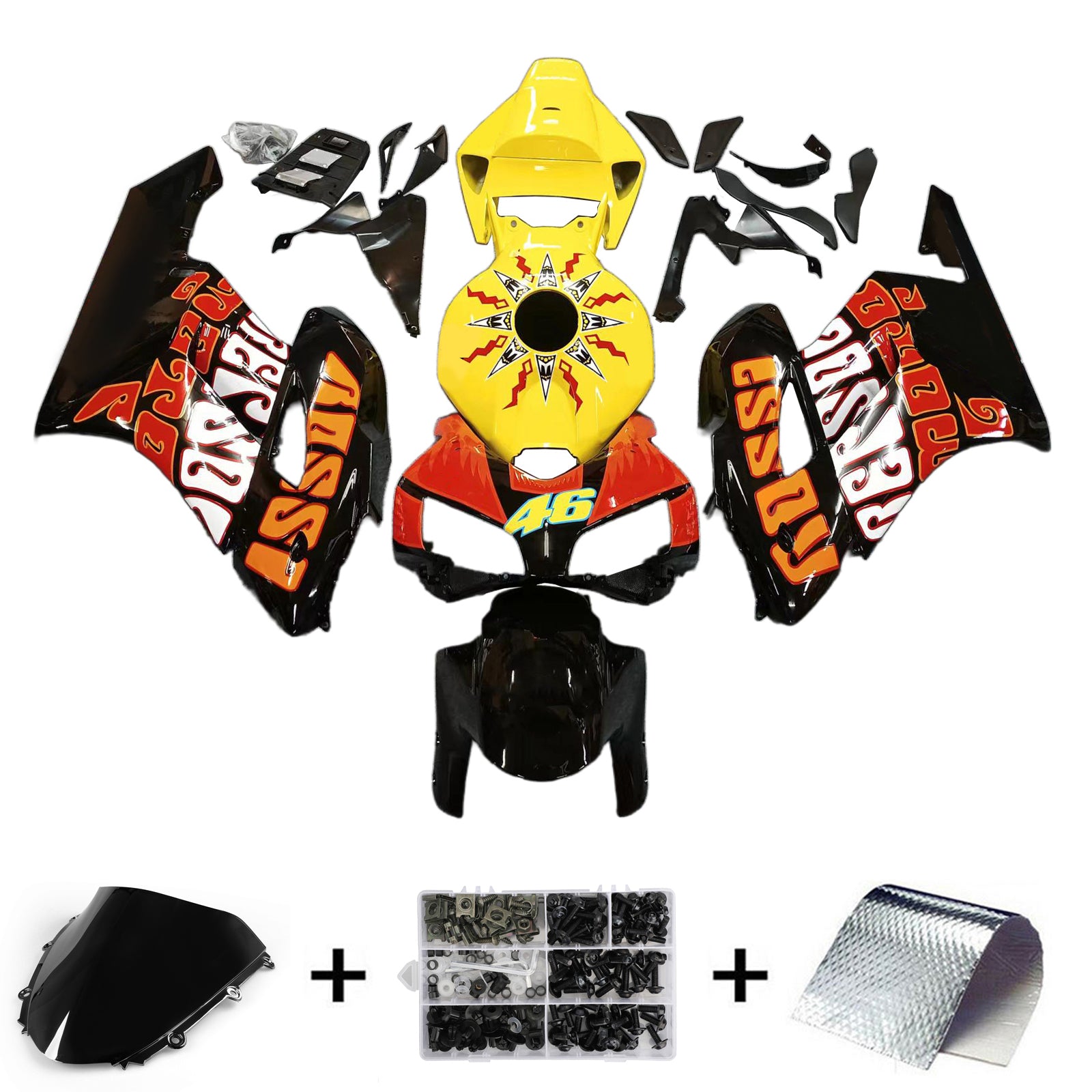 Fairings 2004-2005 Honda CBR 1000 RR Black Yellow Valentino Rossi Generic