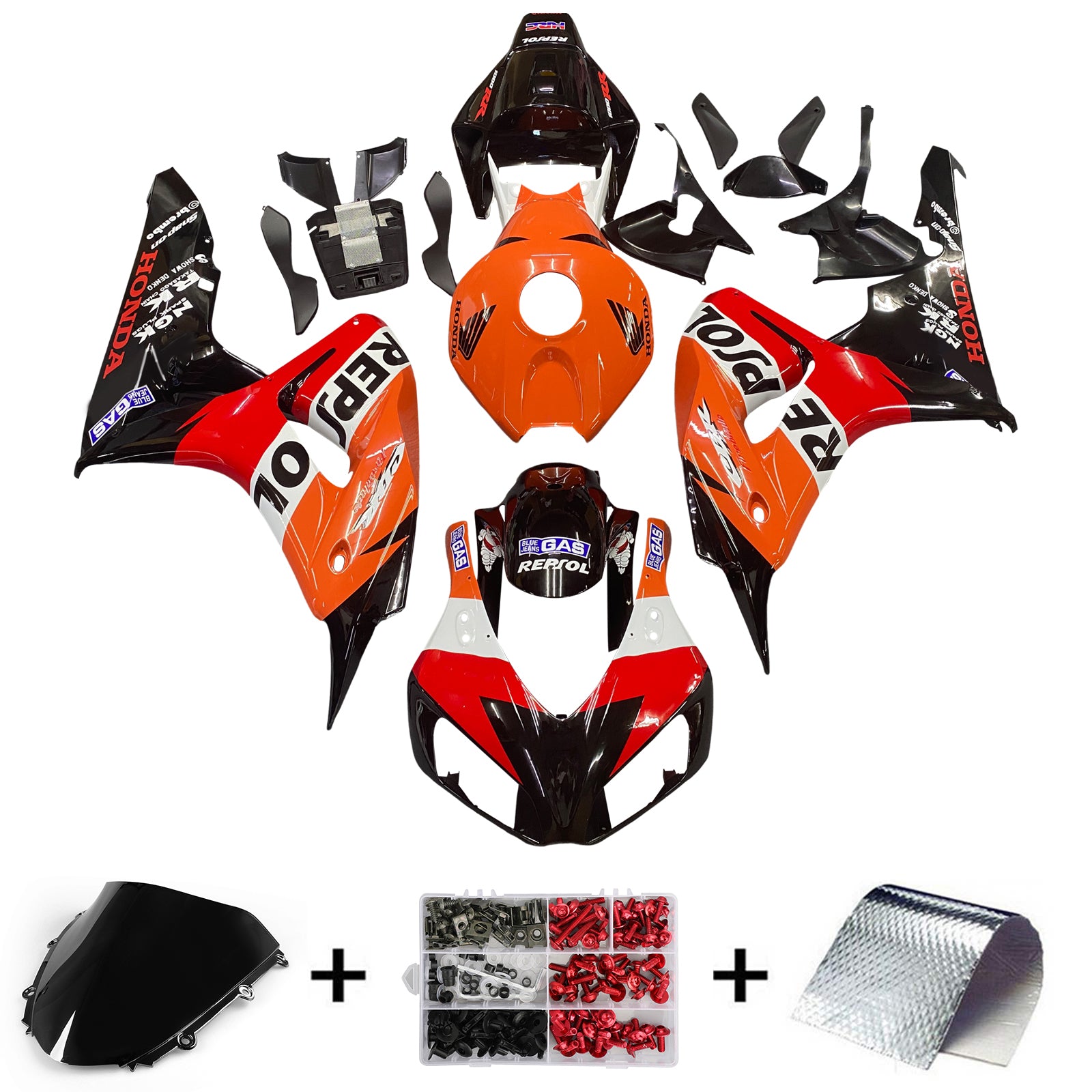 Fairings 2006-2007 Honda CBR 1000 RR Black Orange Repsol Generic