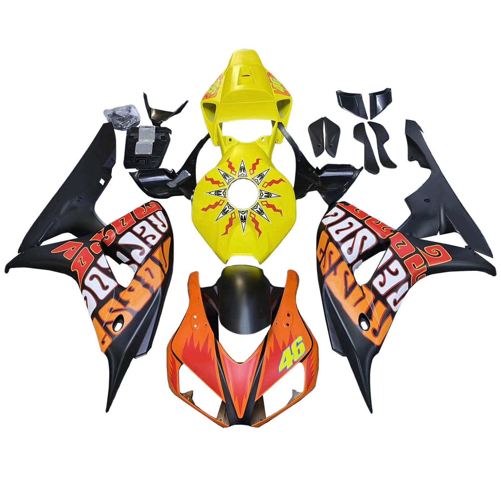 Fairings 2006-2007 Honda CBR 1000 RR Black Yellow Valentino Rossi Generic