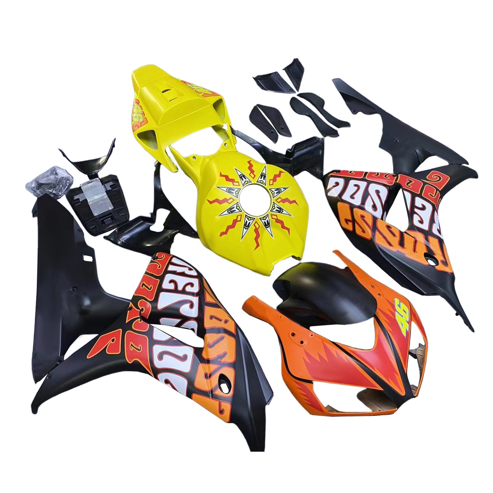 Fairings 2006-2007 Honda CBR 1000 RR Black Yellow Valentino Rossi Generic