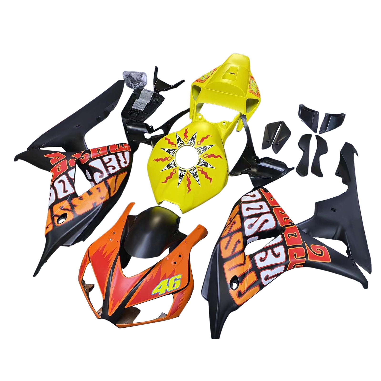 Fairings 2006-2007 Honda CBR 1000 RR Black Yellow Valentino Rossi Generic
