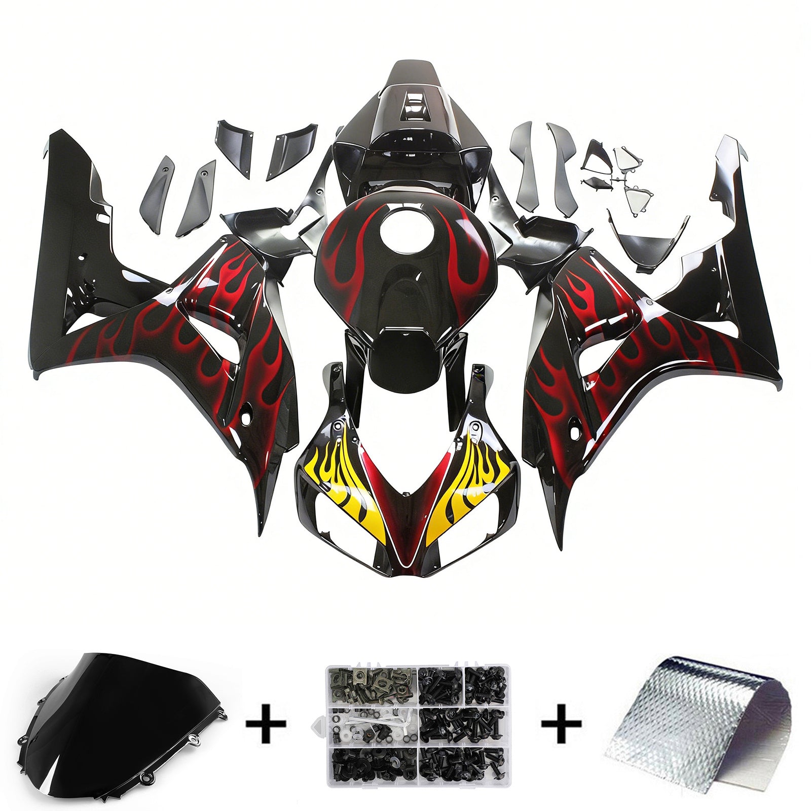 Fairings 2006-2007 Honda CBR 1000 RR Black & Red Flame Shark Generic