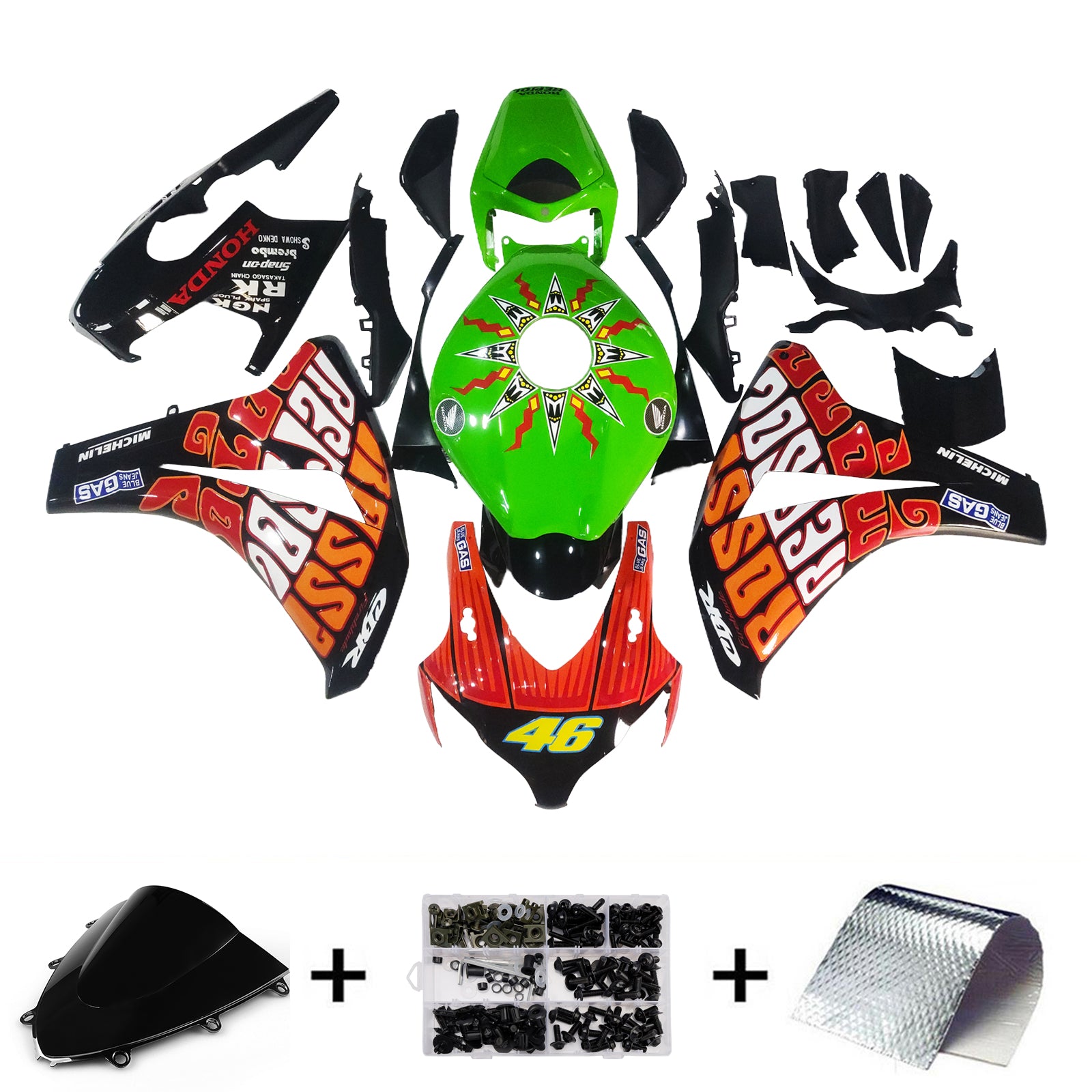 Fairings 2008-2011 Honda CBR 1000 RR Black Green Valentino Rossi Generic